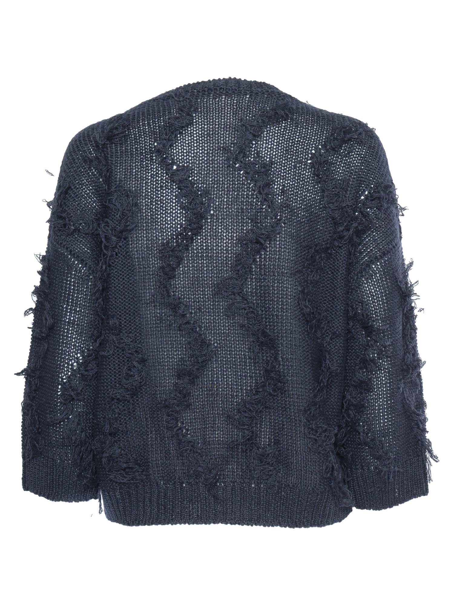 Shop Peserico Black Tricot Sweater With Fringes In Multicolor