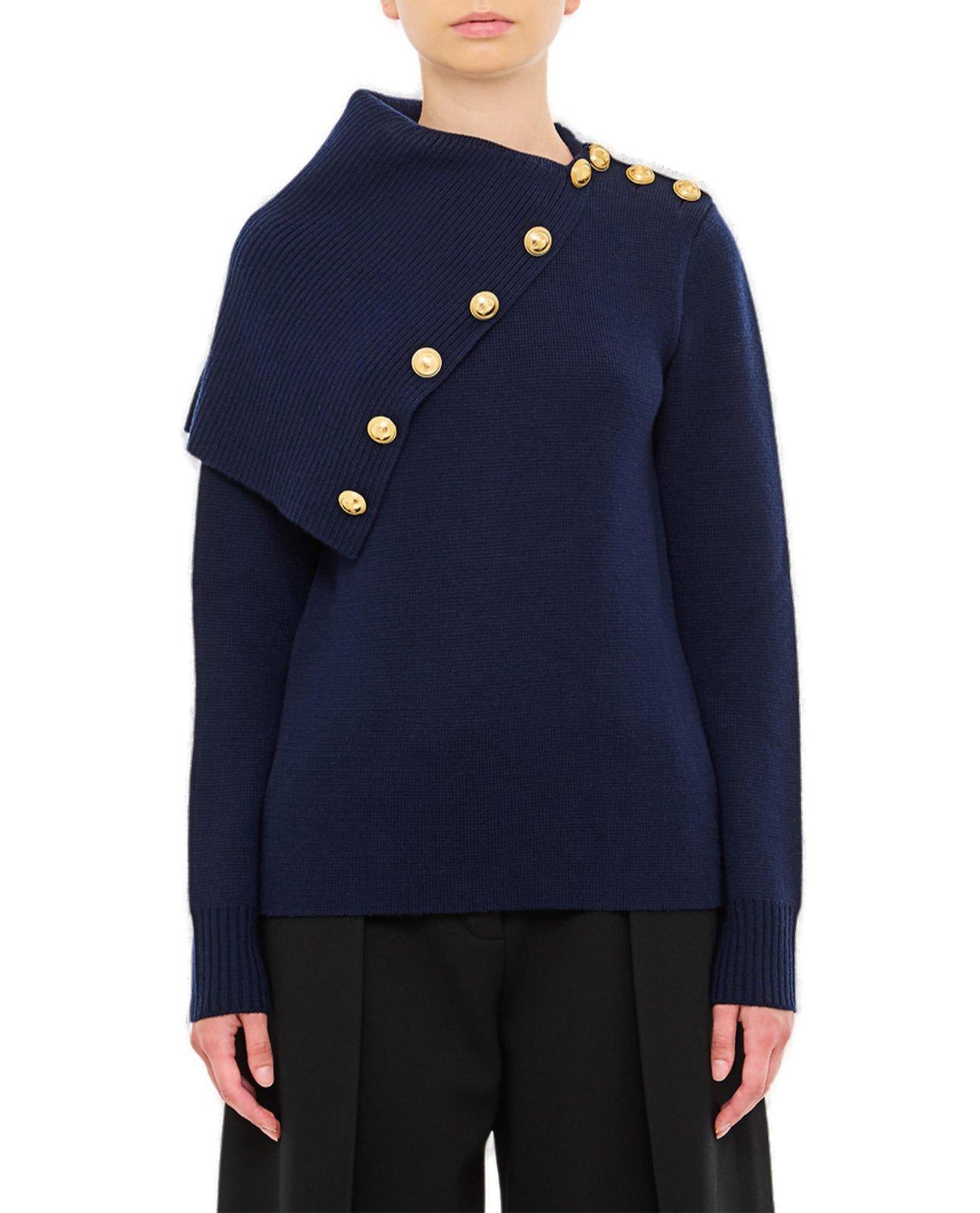 Shop Rabanne Oversize Turtleneck Jumper In Blu Navy