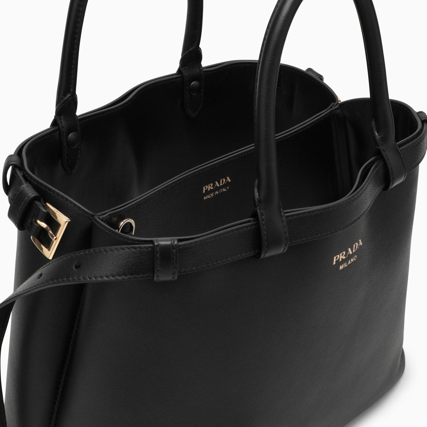 Shop Prada Black Medium Leather Handbag With Belt In Nero