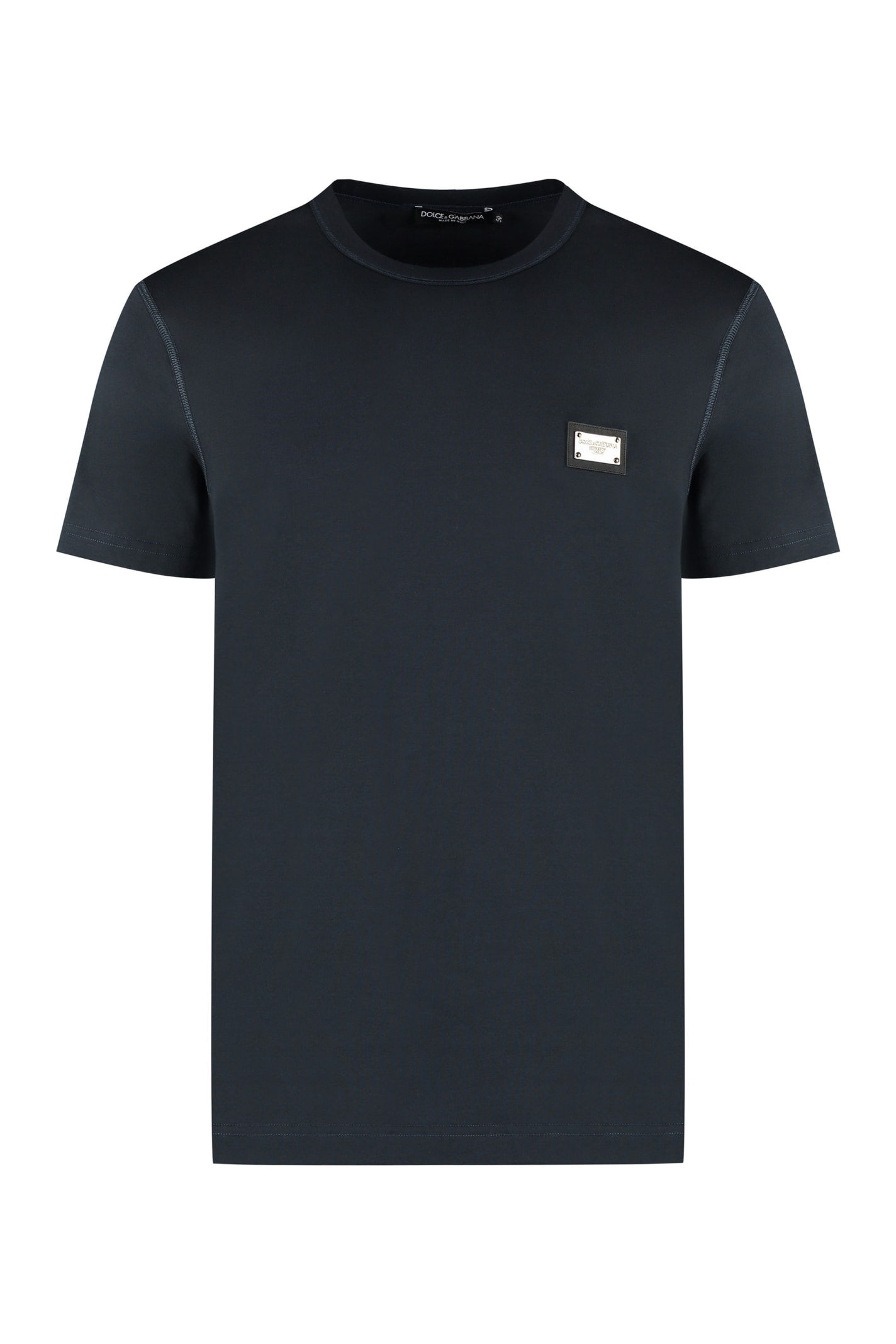 Shop Dolce & Gabbana Cotton Crew-neck T-shirt In Blu Scurissimo 1