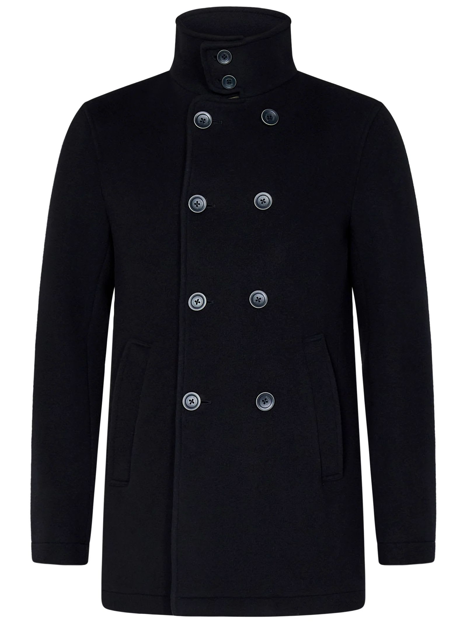 Shop Herno Midnight Blue Virgin Wool Coat