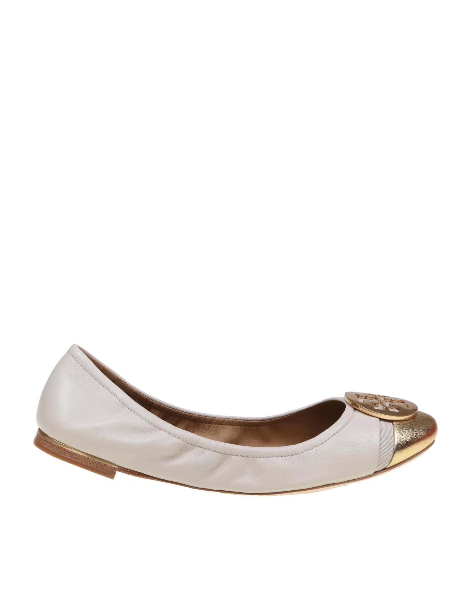 Photo of  Tory Burch Minnie Cap-toe Ballerina Flat Leather Ballet Ivory Color / Gold- shop Tory Burch Flats online sales