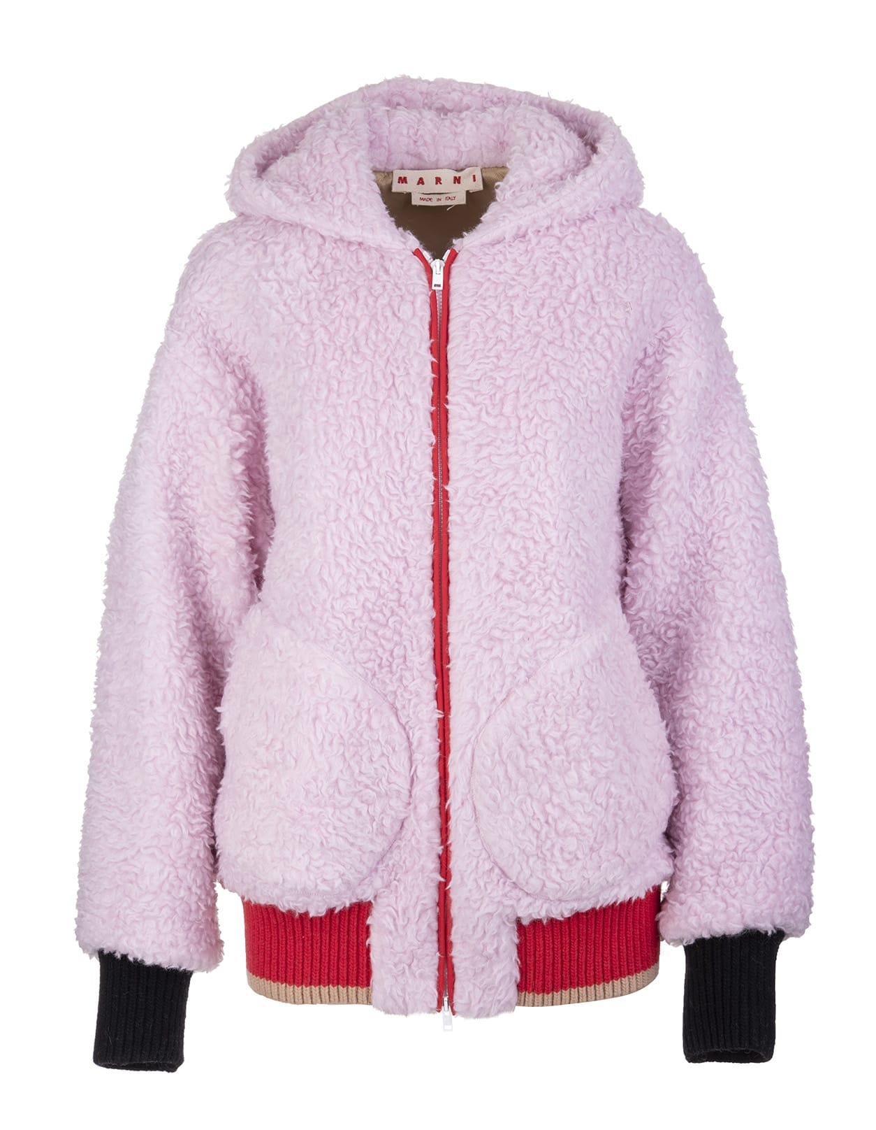 Marni Woman Hooded Pink Shearling Jacket