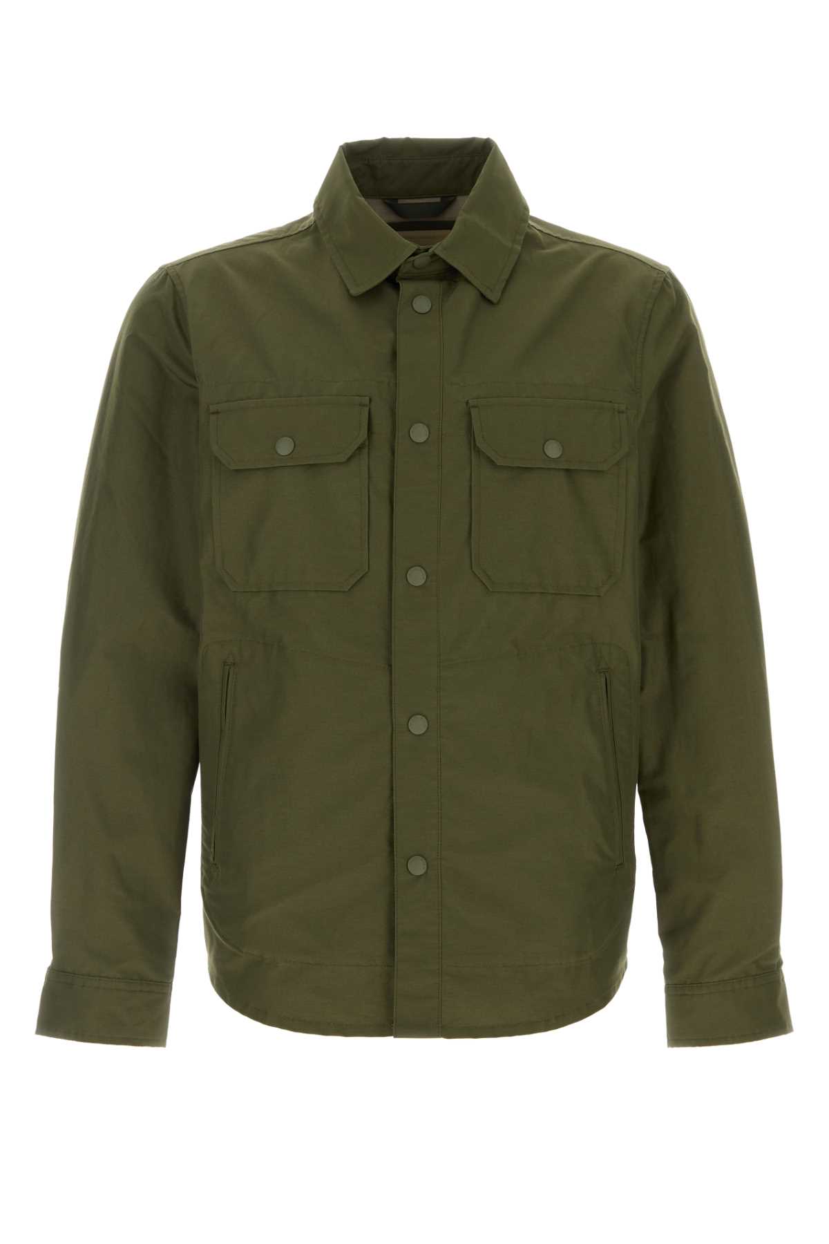 Olive Green Cotton Blend Shirt