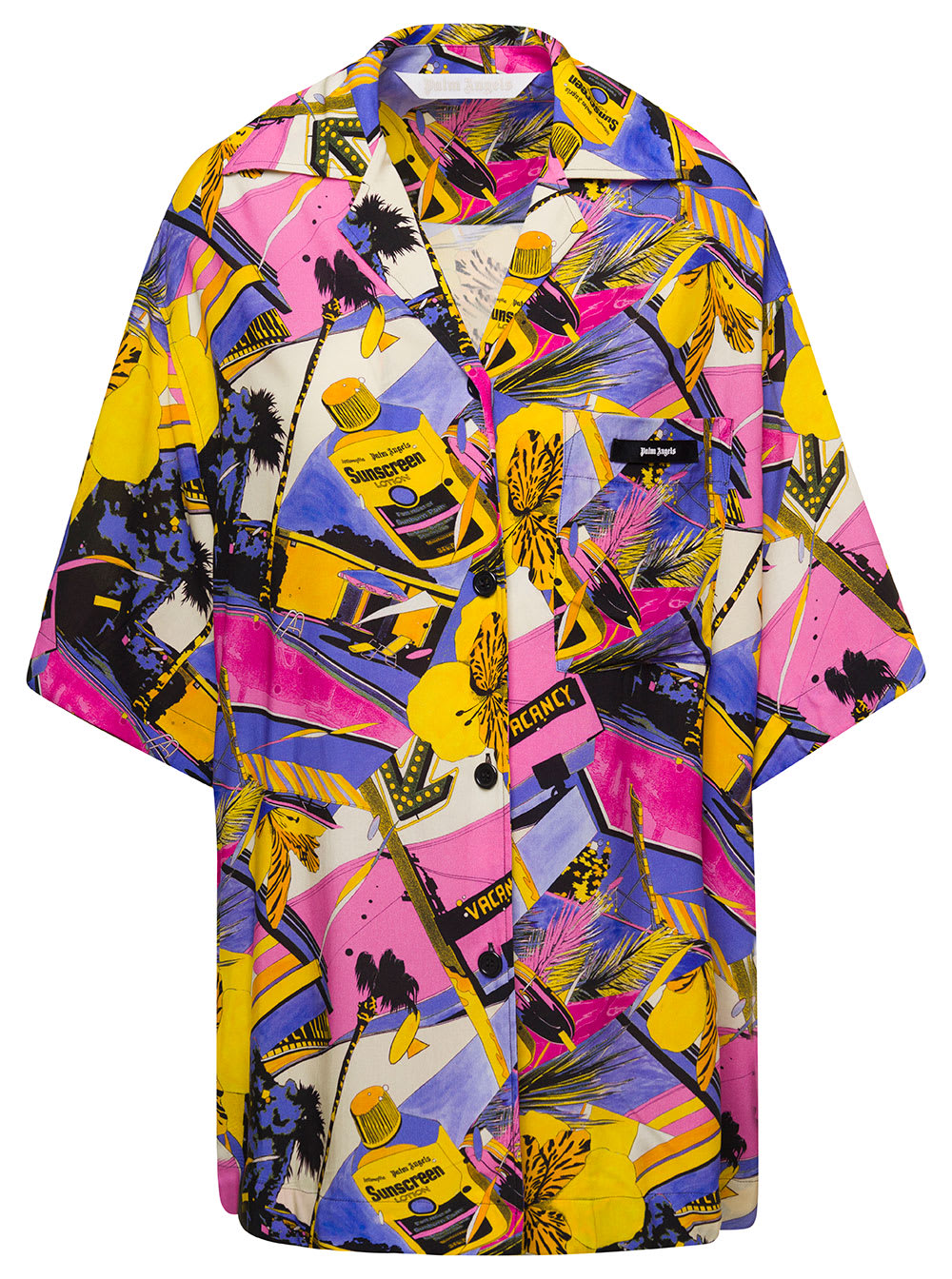 Shop Palm Angels Miami Multicolour Bowling Shirt With All-over Graphic Print In Viscose Woman In Multicolor