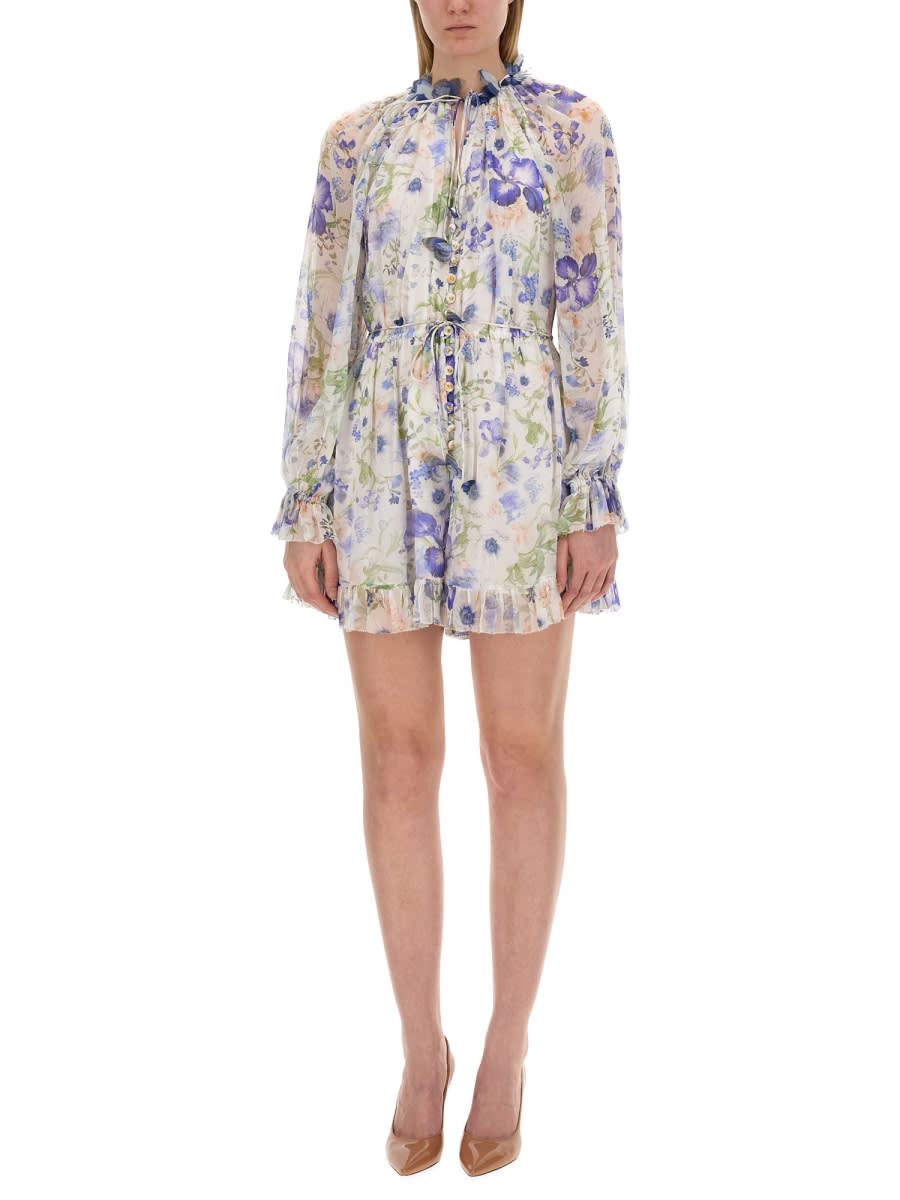Shop Zimmermann Dress With Floral Pattern In Blue