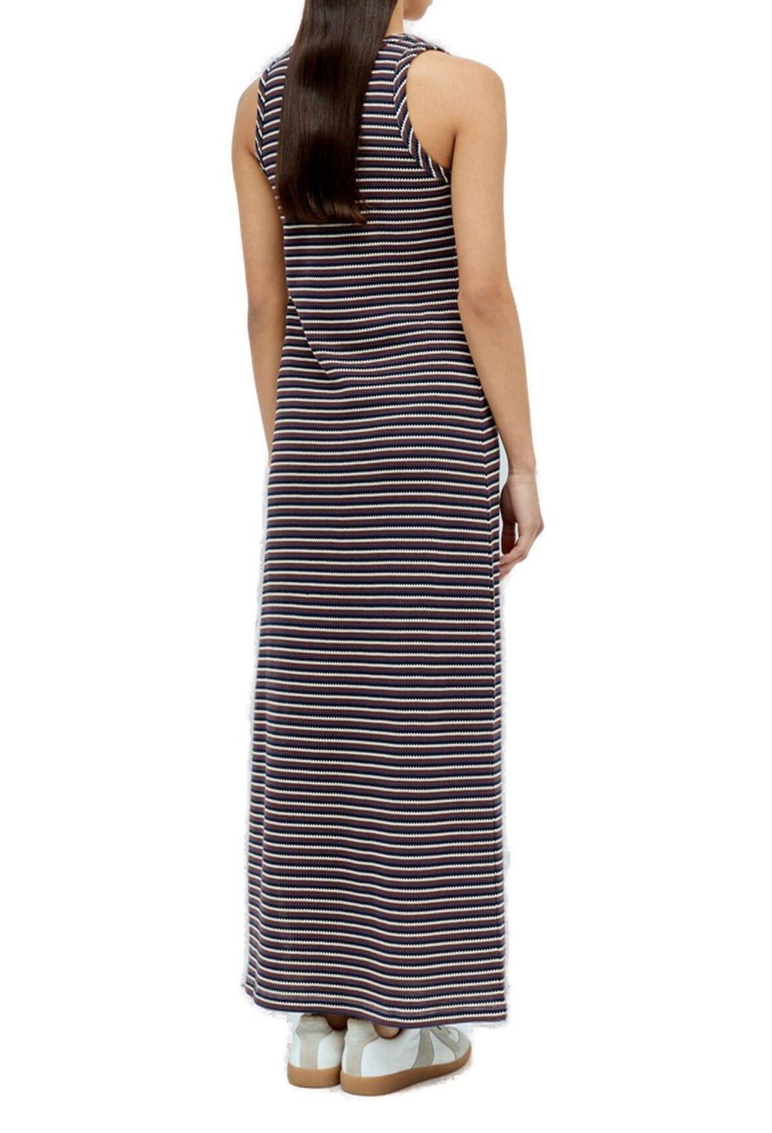 Shop Apc Striped Sleeveless Dress In Cad Noisette