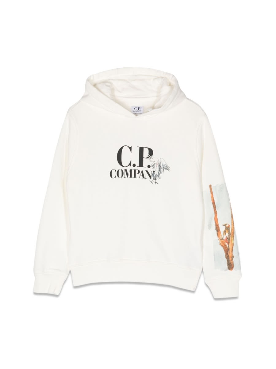 C.p. Company Logo-print Cotton Hoodie In White