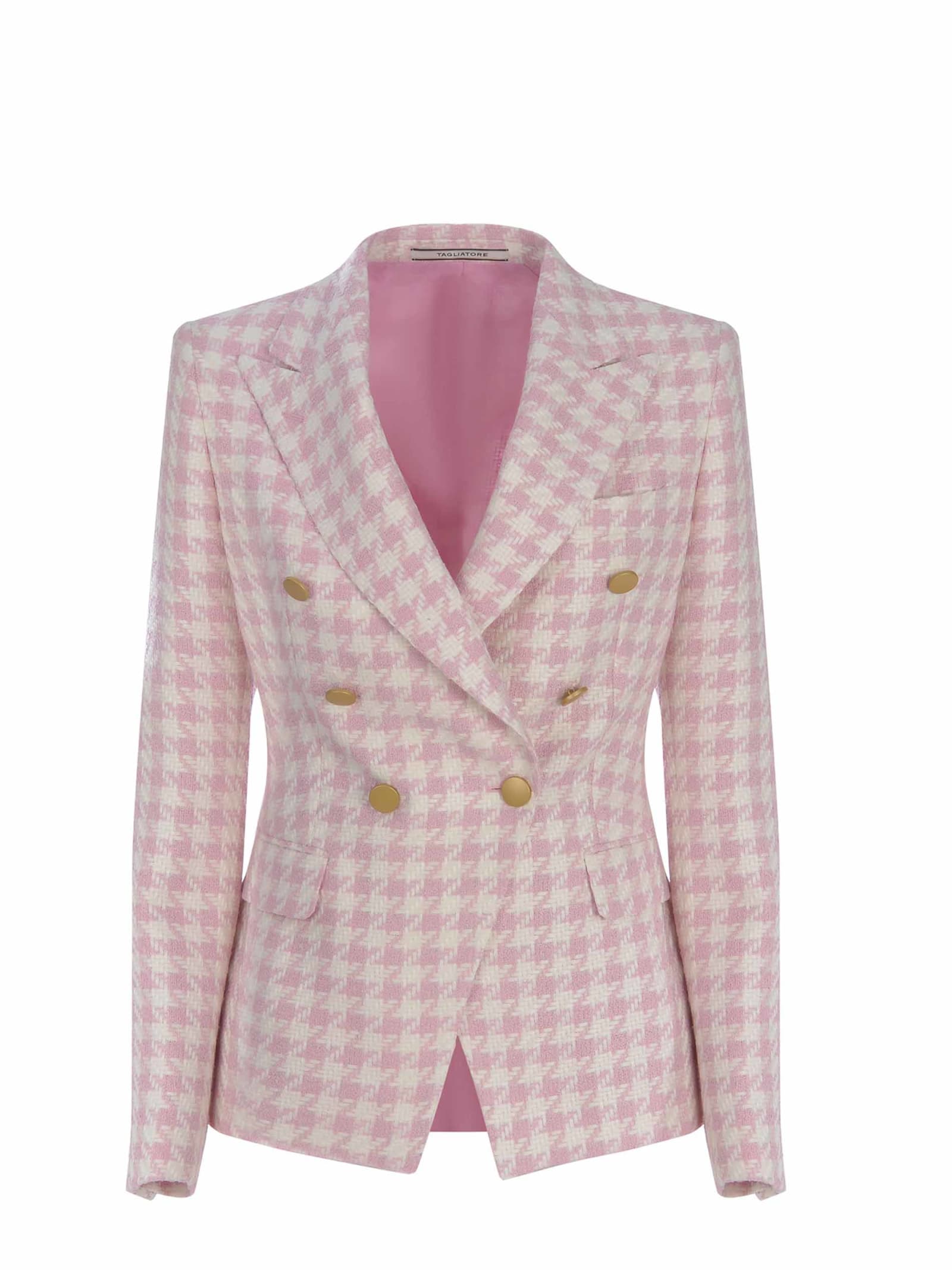 Pink And White Linen Blend Blazer