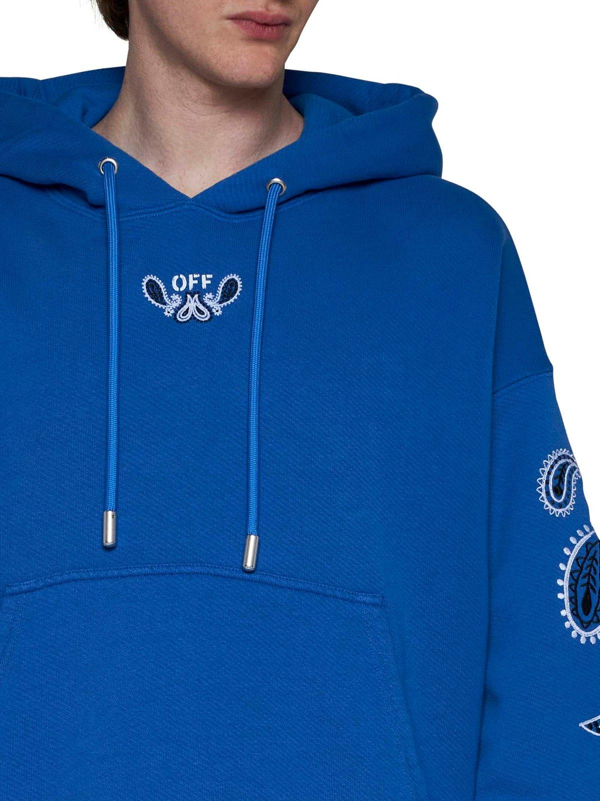 Shop Off-white Bandana-embroidered Drawstring Hoodie In Blue