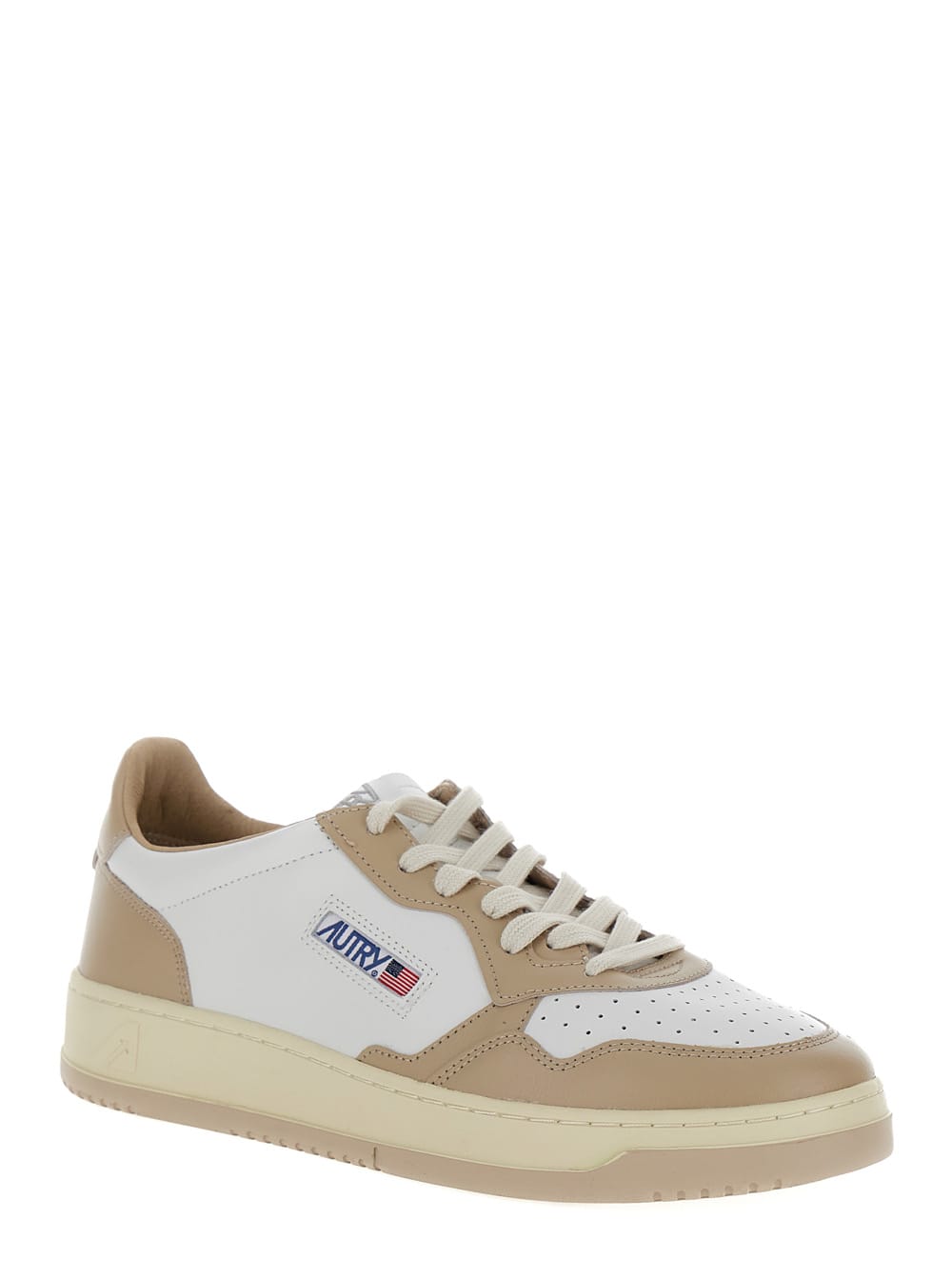 Shop Autry Medalist Low White And Beige Low-top Sneaker In Leather Man