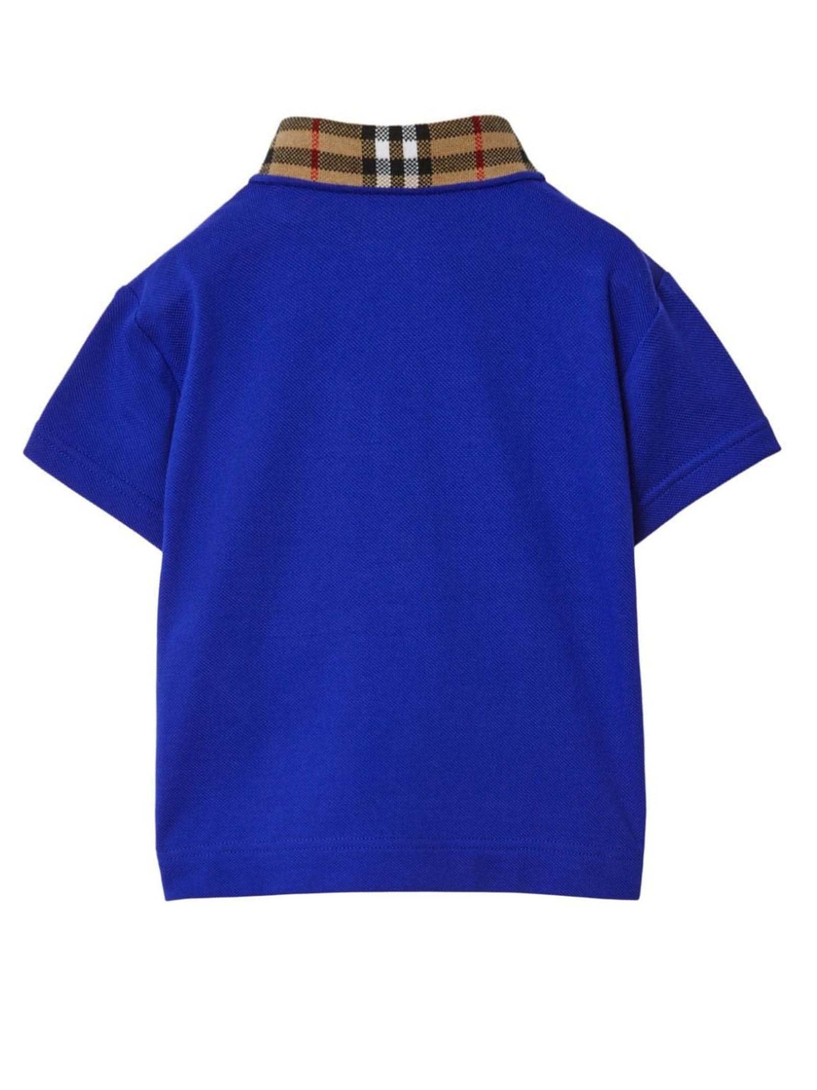 Shop Burberry Blue Cotton Polo Shirt
