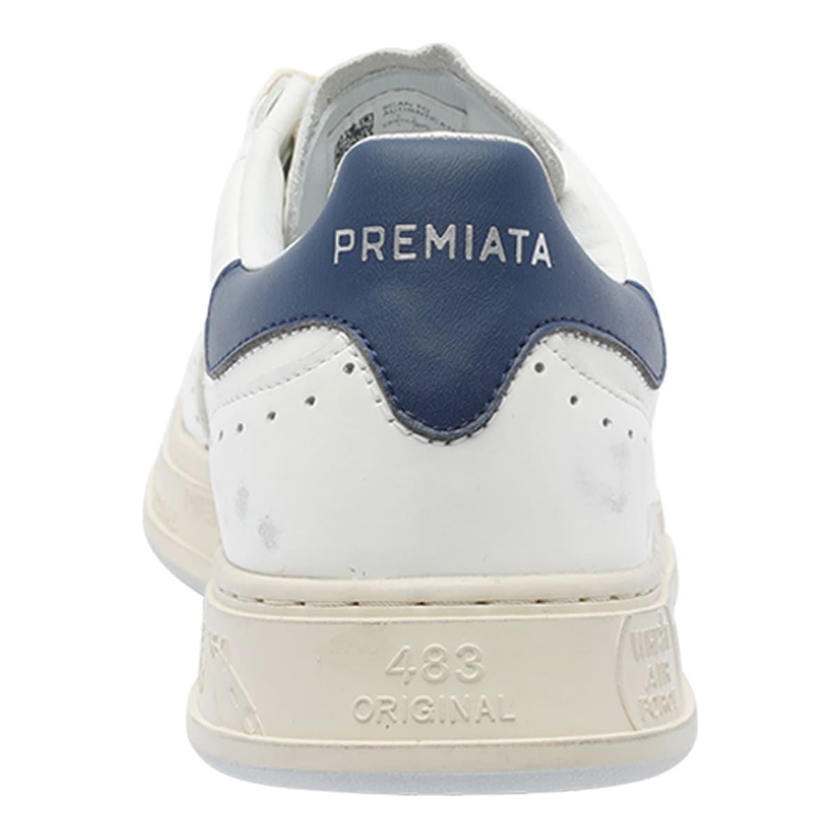 Premiata Low Top Leather Sneakers With Contrast Heel Tab In White