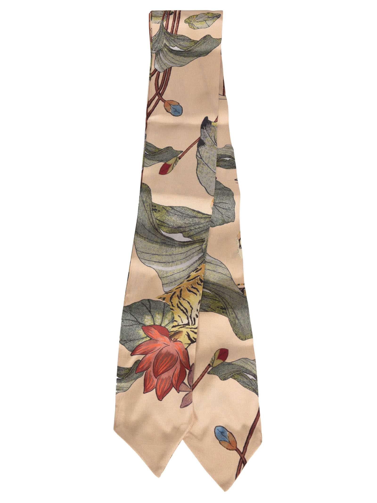 Etro Tiger Floral Print Neck Tie In Beige