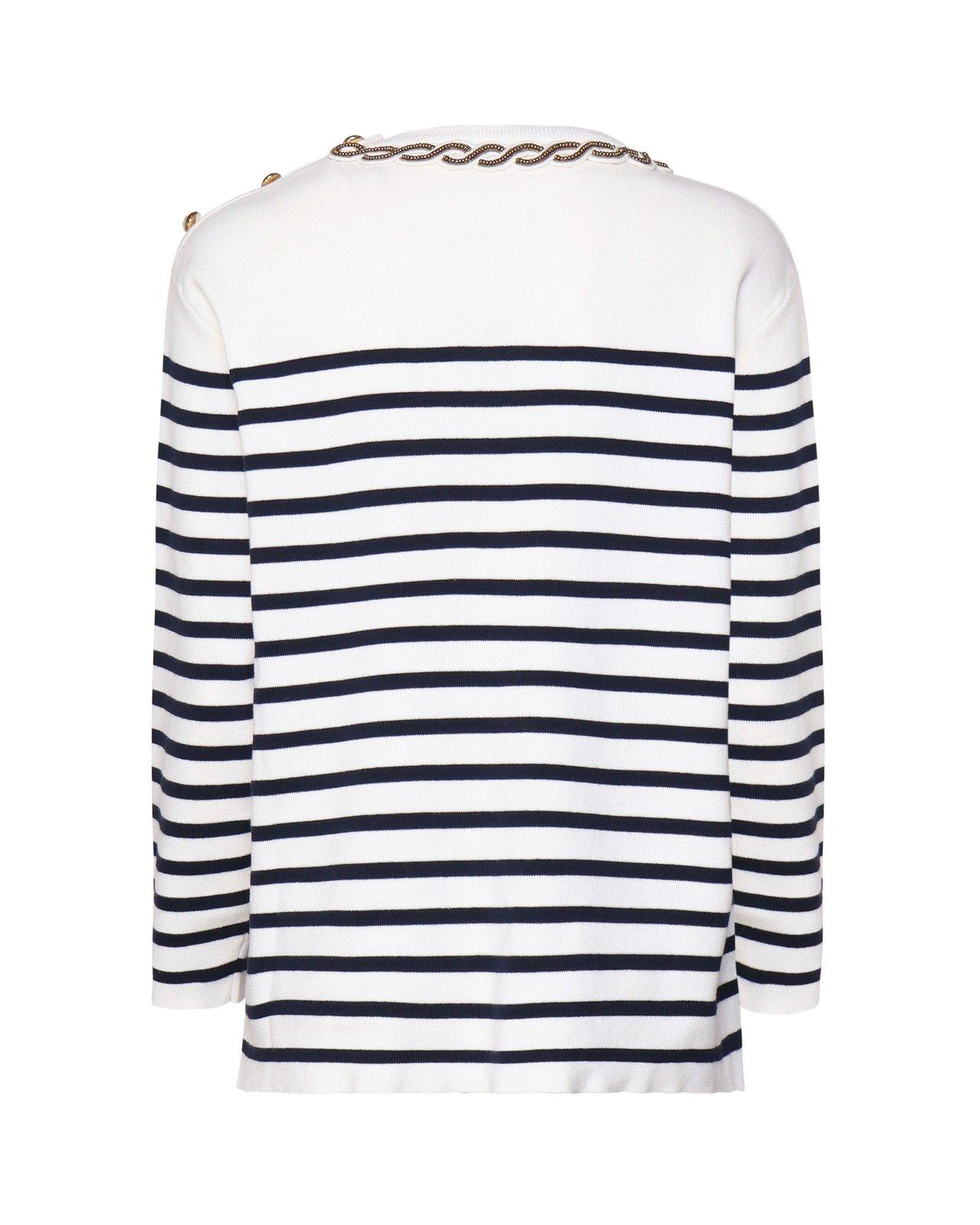 Shop Valentino Embellished Striped Crewneck Jumper