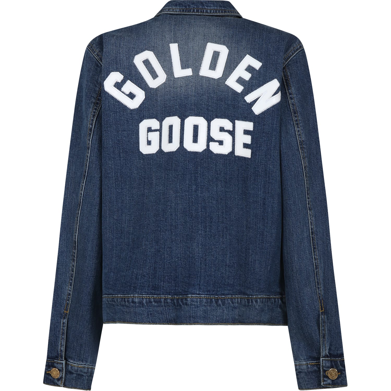 Shop Golden Goose Blue Jacket For Kids With Logo In Denim
