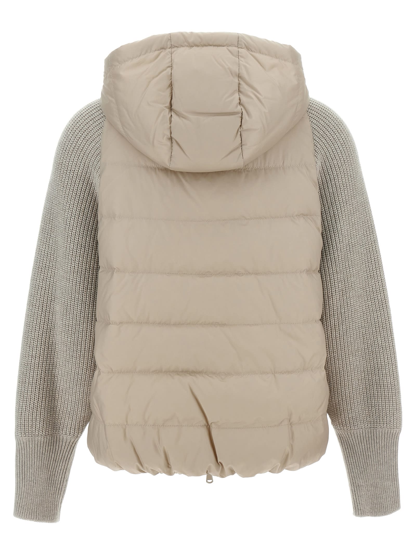 Shop Brunello Cucinelli Hooded Down Jacket With Solomeo Inserts In Beige