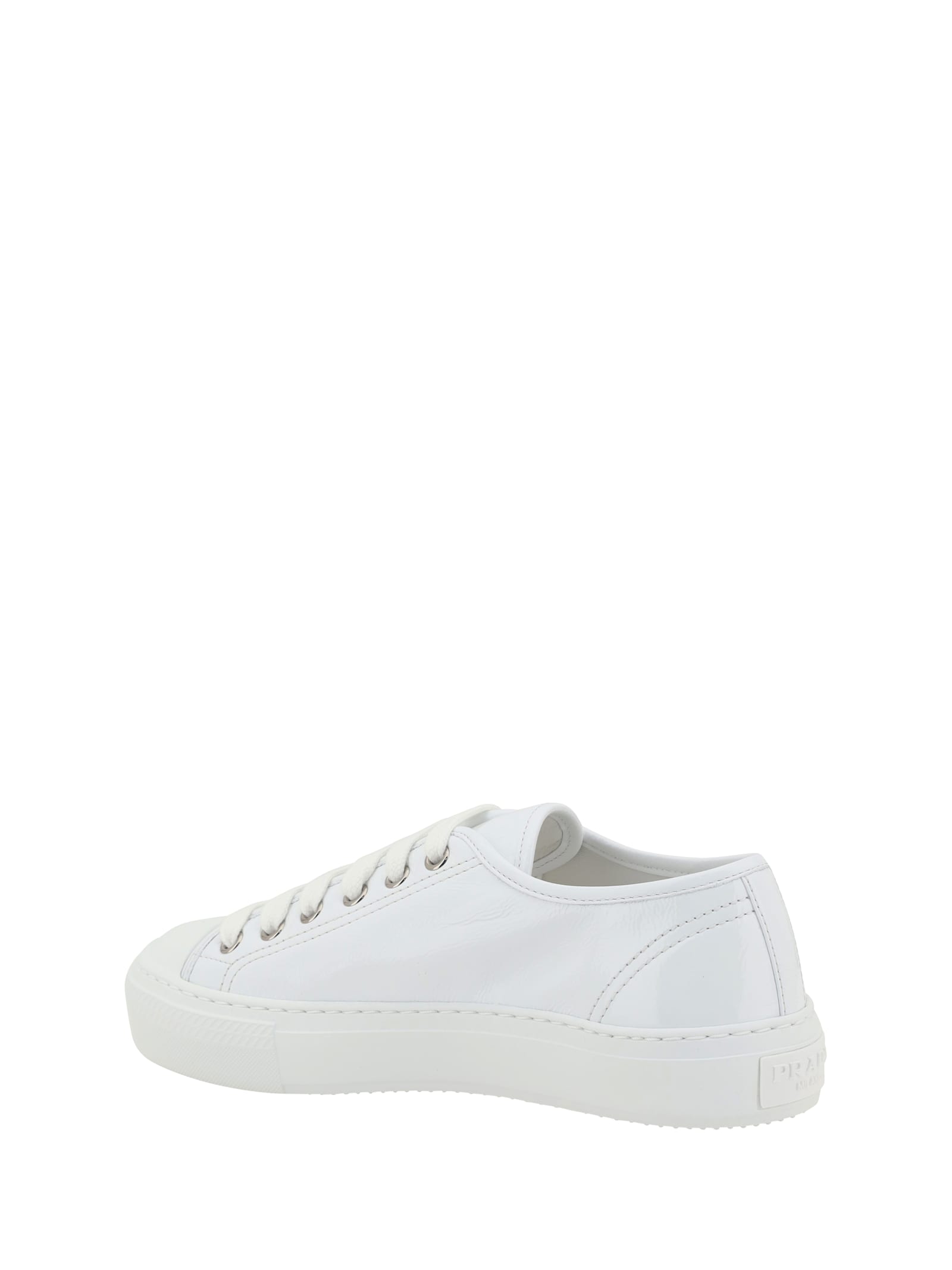 Prada Downtown Patent Leather Low-top Sneakers In Bianco