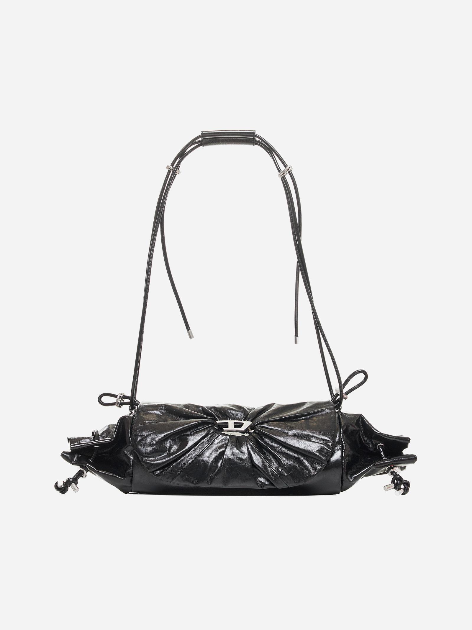 Shop Diesel Scrunch-d Medium Leather Bag  In Black