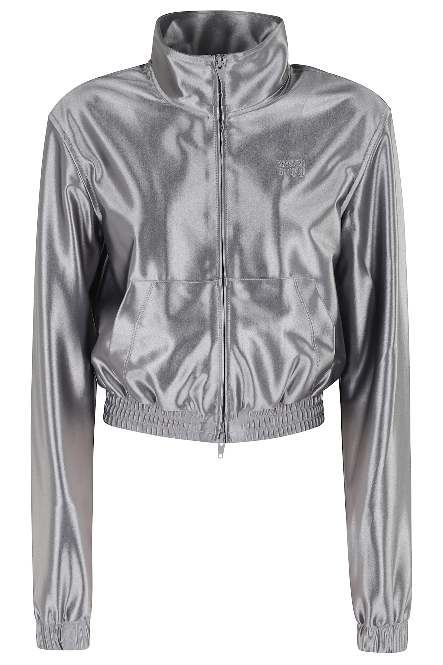 Alexander Wang T Alexanderwang.t Shrunken Logo-embossed Satin Track Jacket In Neutral