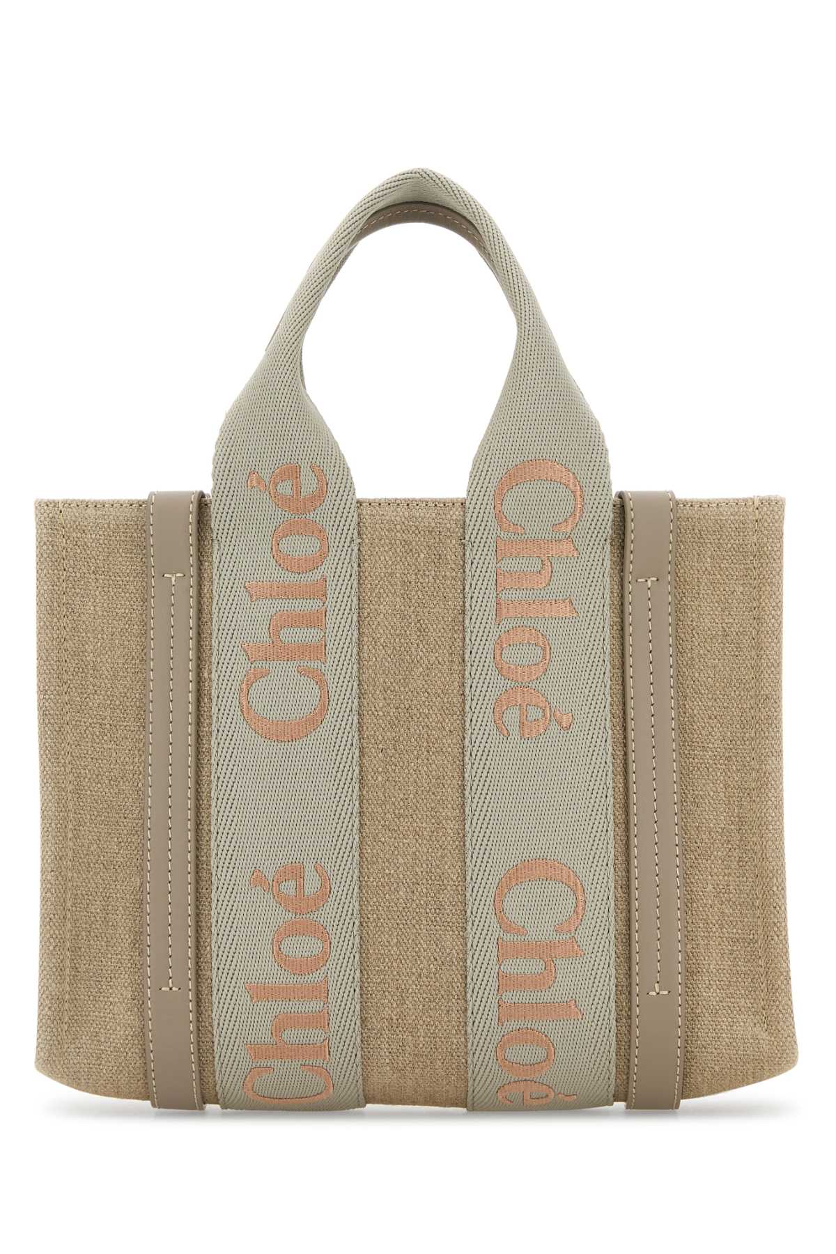 Chloé Multicolor Linen Small Woody Shopping Bag