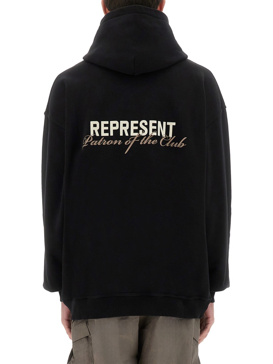 Represent 'patron Of The Club' Black Hoodie With Front And Back Logo Print In Black