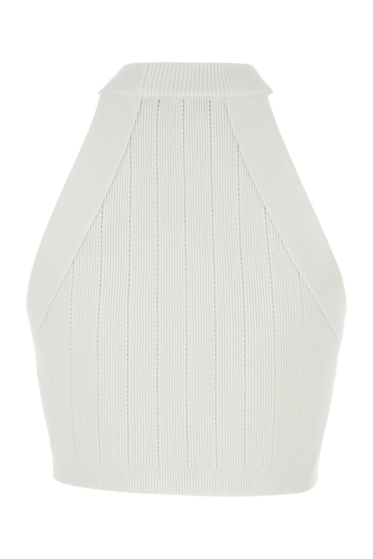 Shop Balmain Halterneck Knit Cropped Top In Blanc
