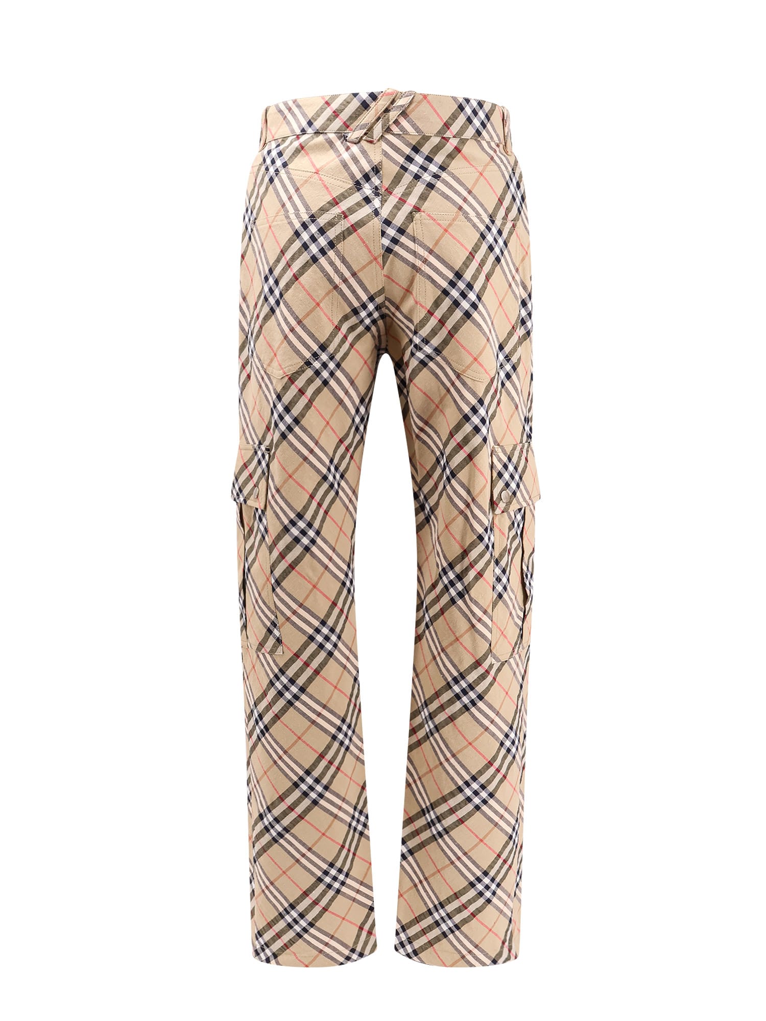 Burberry Beige Cargo Pants With Vintage Check Motif In Linen And Cotton Blend Man In Beige