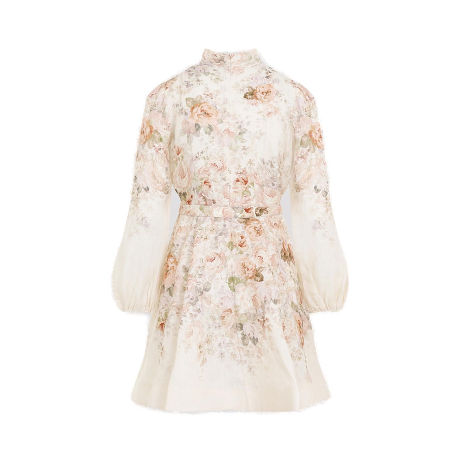 Shop Zimmermann Illustration Buttoned Mini Dress In Crmrofl Cream Rococo Floral