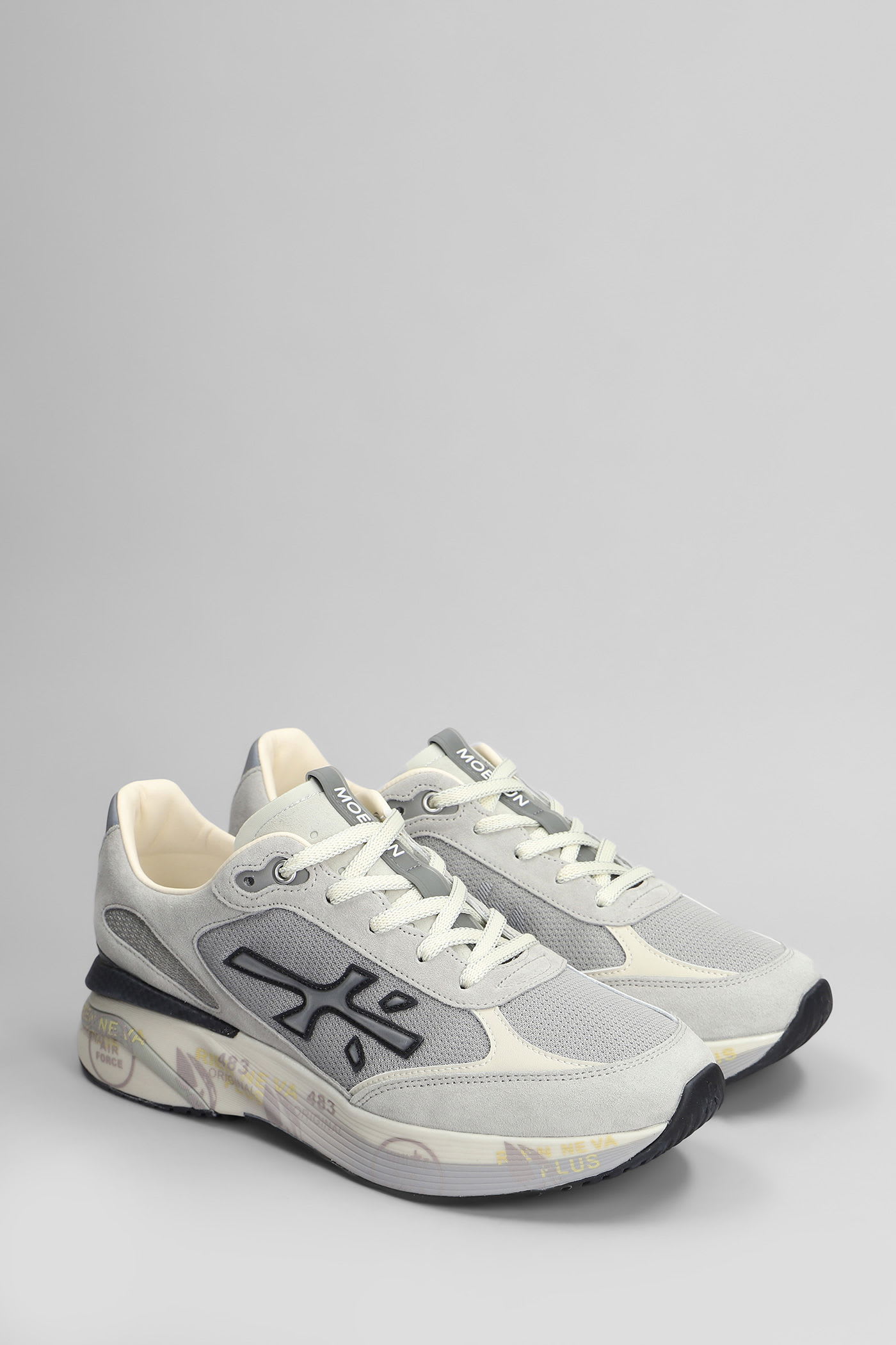 Premiata Moerun Sneakers In Grey Suede And Fabric In Gray