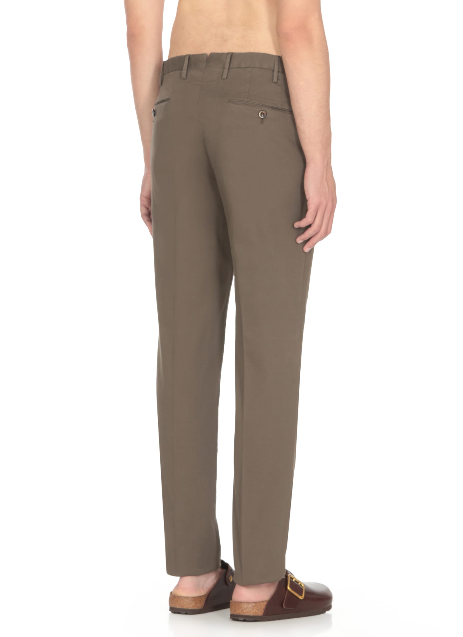 Shop Pt Torino Cotton Trousers In Brown