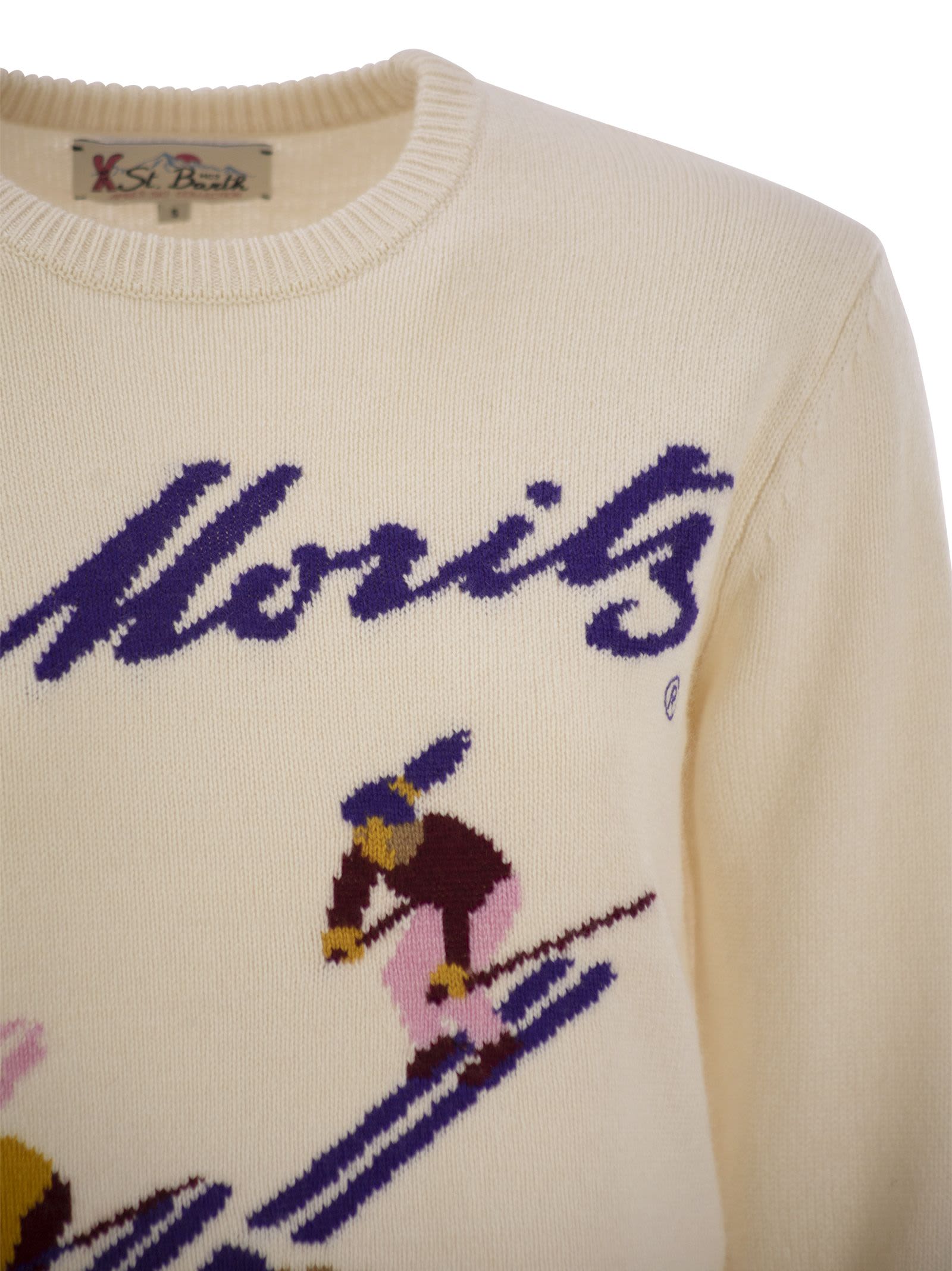 Shop Mc2 Saint Barth New Queen - Sweater With Jacquard Print St. Moritz In Cream