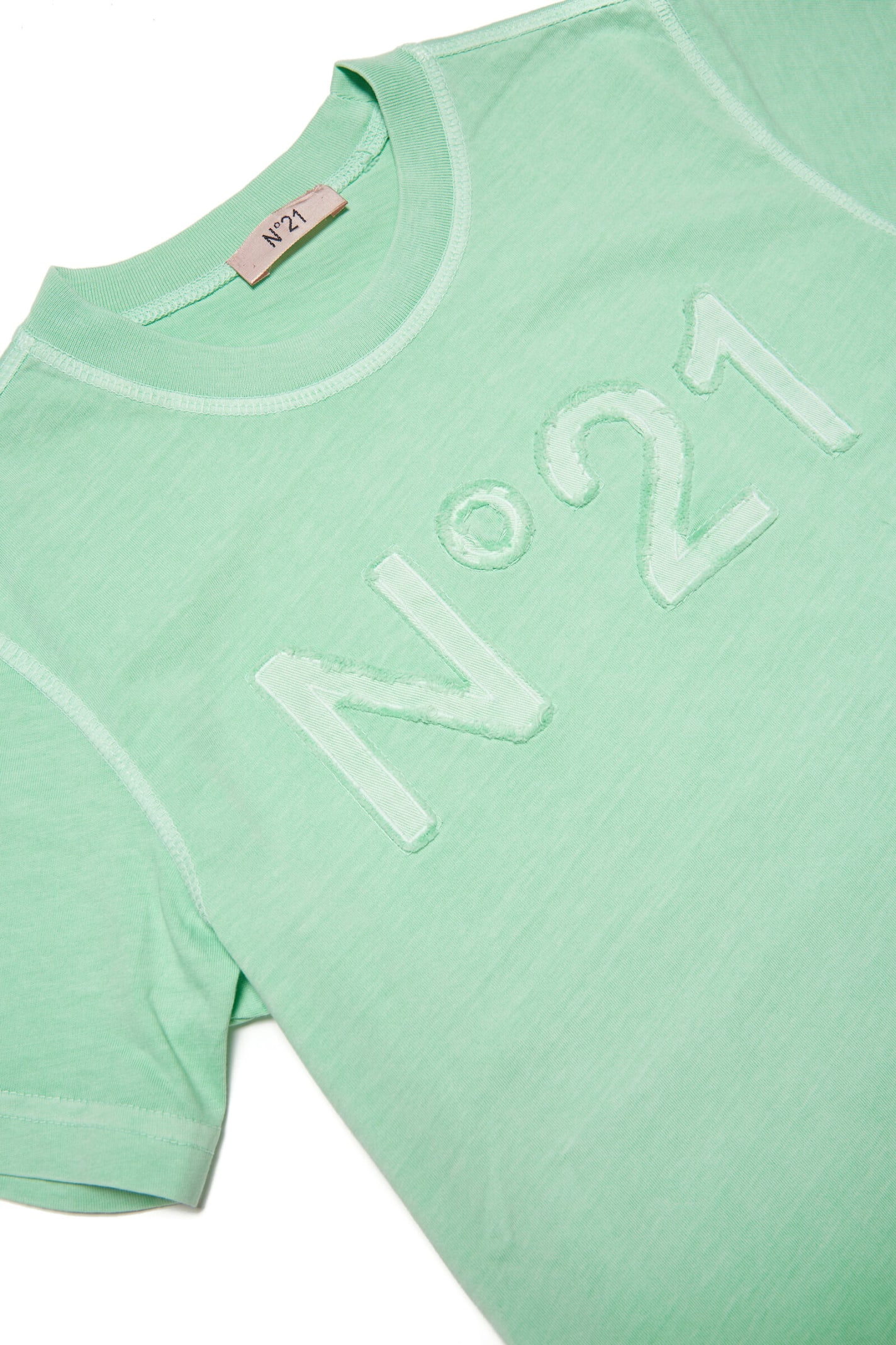 N°21 Kids' Mint Green T-shirt In Vintage-effect Jersey With Applied ...