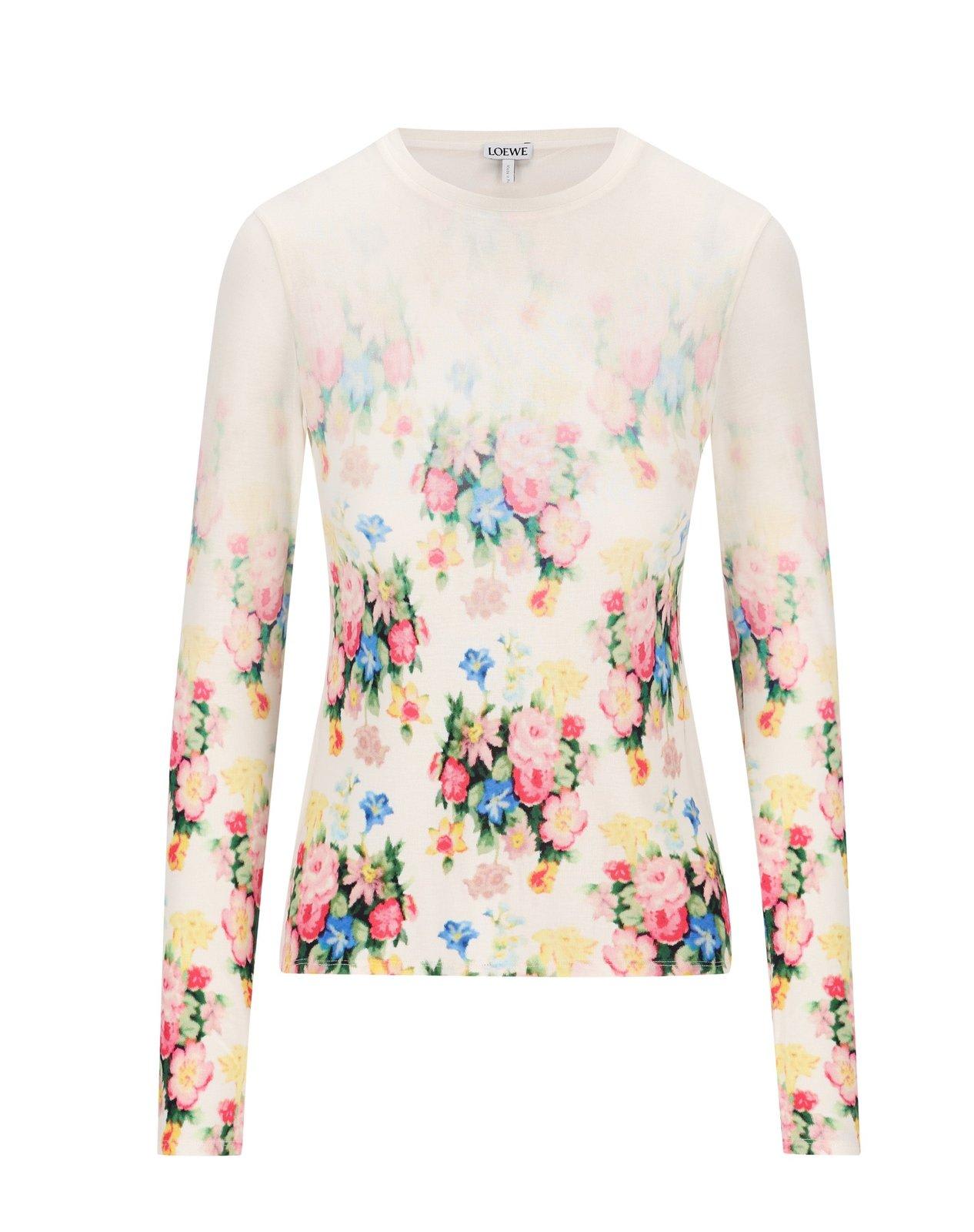 Shop Loewe Floral-printed Long Sleeved Top In Multicolour