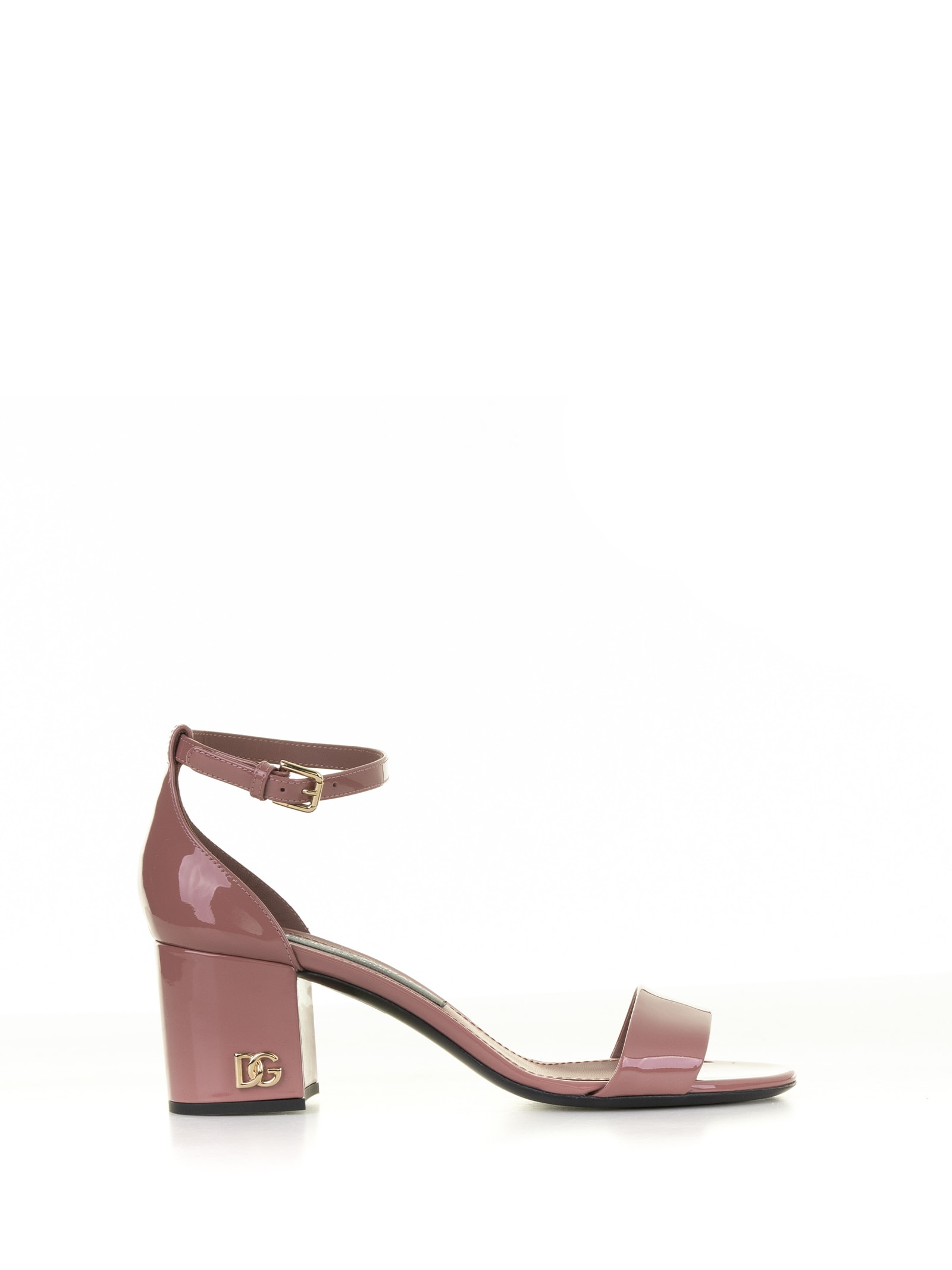 Dolce & Gabbana Leather Sandal With Strap And Mini Logo In Rosa Antico