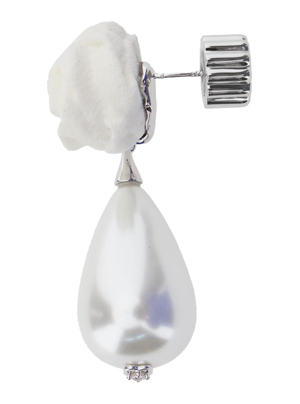 Shushu-tong Silver-colored Earrings With Floral Design And Beaded Pendants In Brass Blend Woman In White