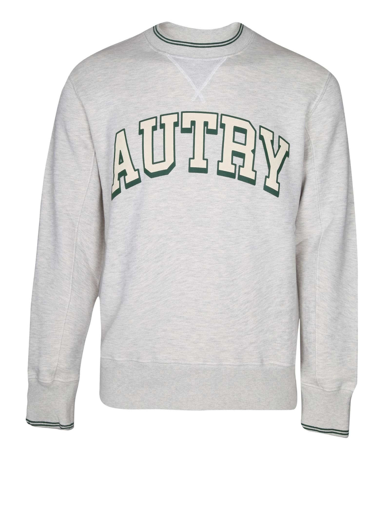 Shop Autry Sweatshirt In Fleece Cotton With Green Logo In White/green