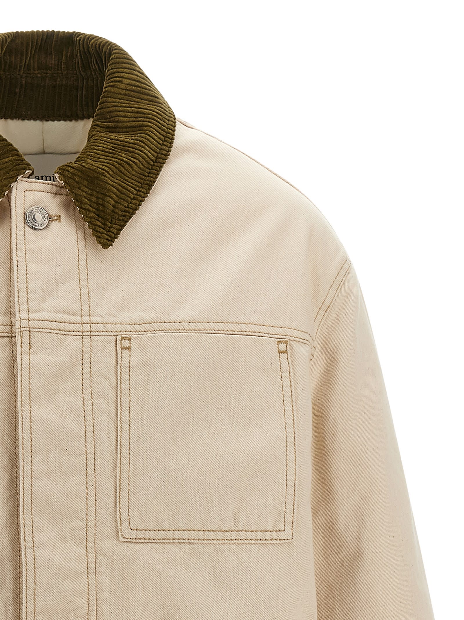 Ami Alexandre Mattiussi Denim Jacket With Adjustable Cuffs And Pockets In Neutral