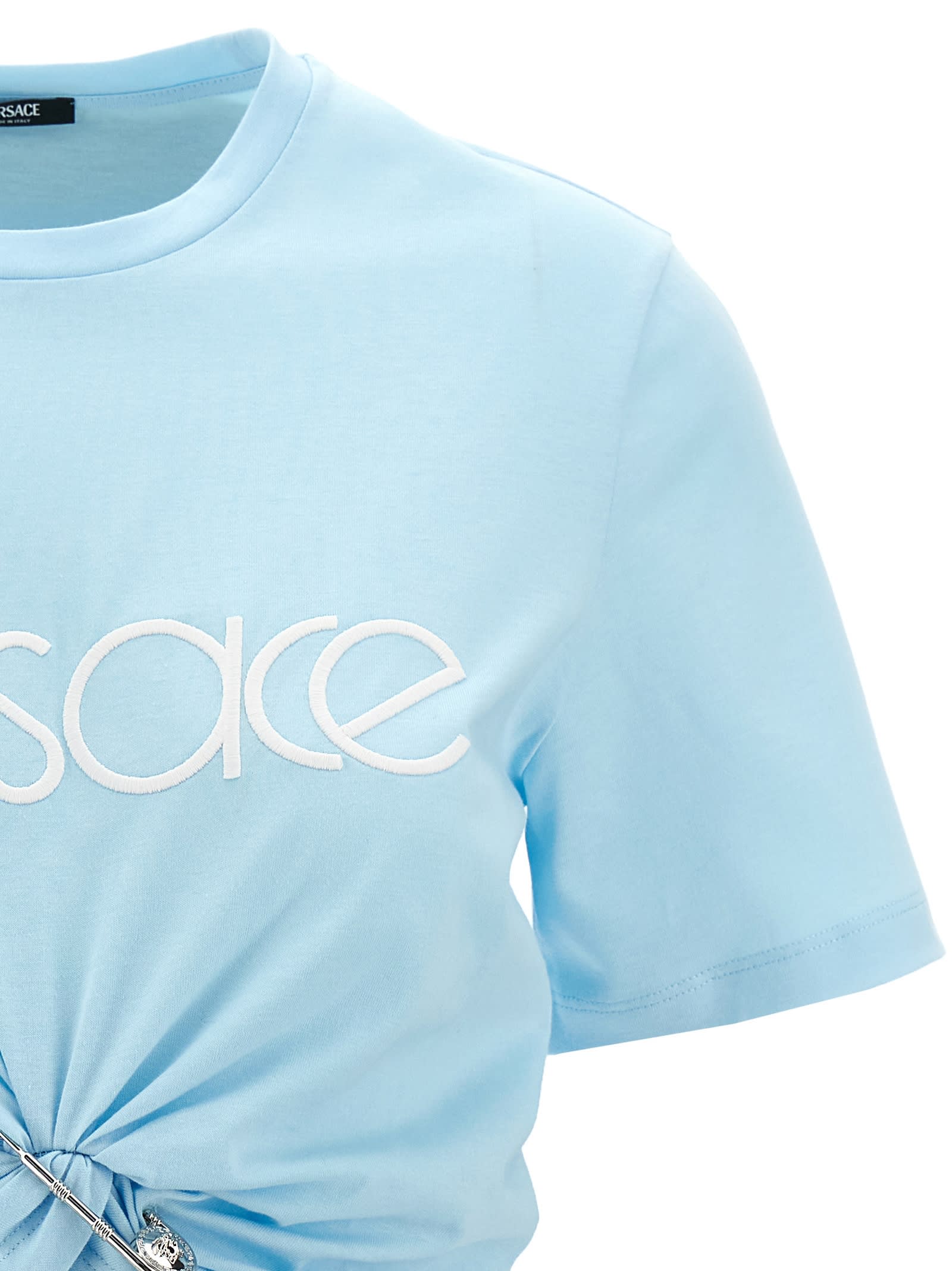 Shop Versace Logo Crop T-shirt In Light Blue