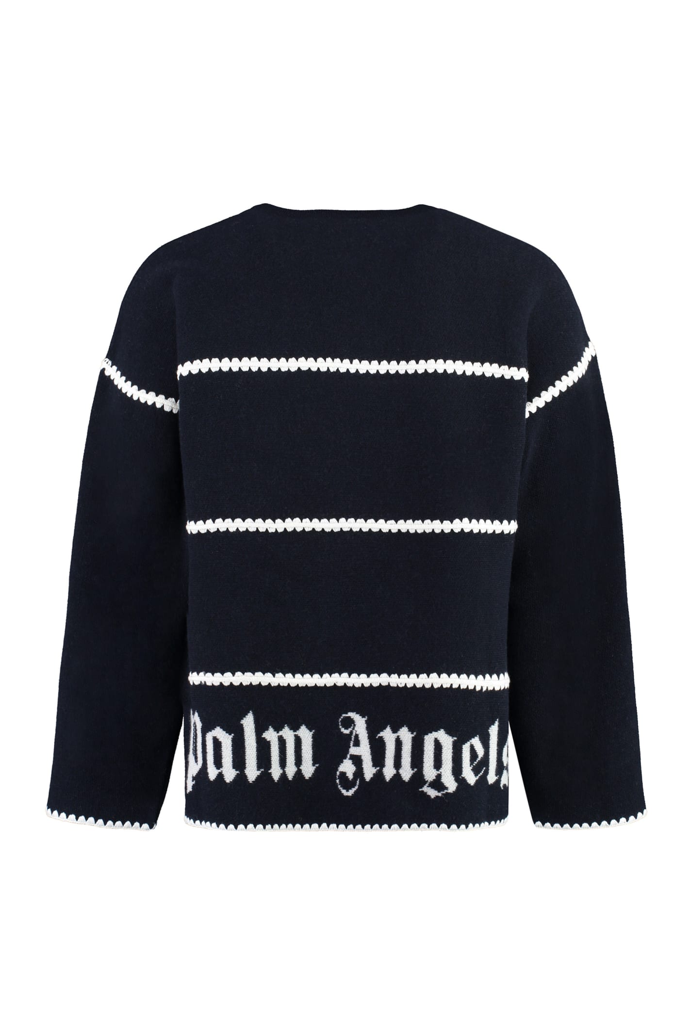 Shop Palm Angels Knit Wool Blend Pullover In Blue