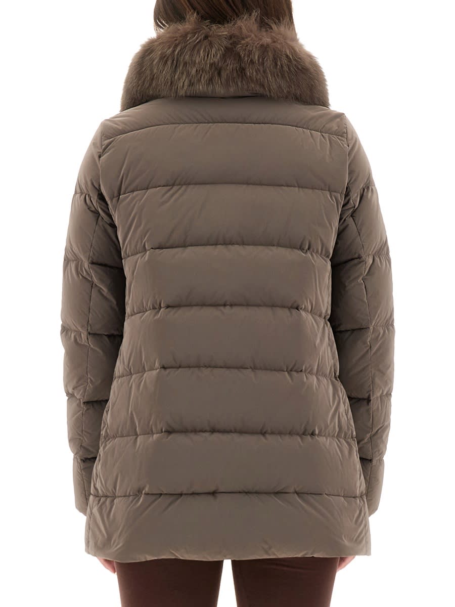 Moorer Trapeze-line Down Jacket With Detachable Fox Fur Collar In Brown