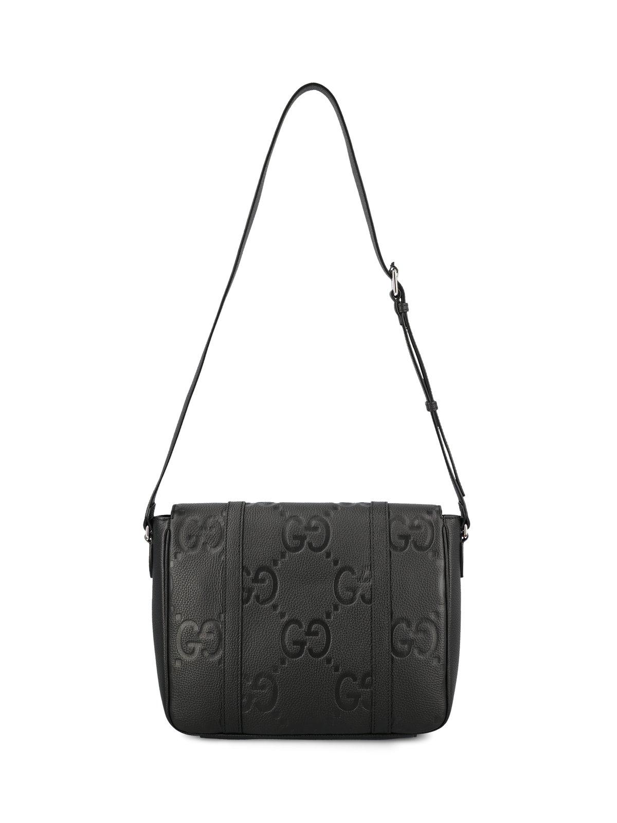 Shop Gucci Medium Jumbo Gg Foldover Top Messenger Bag In Black