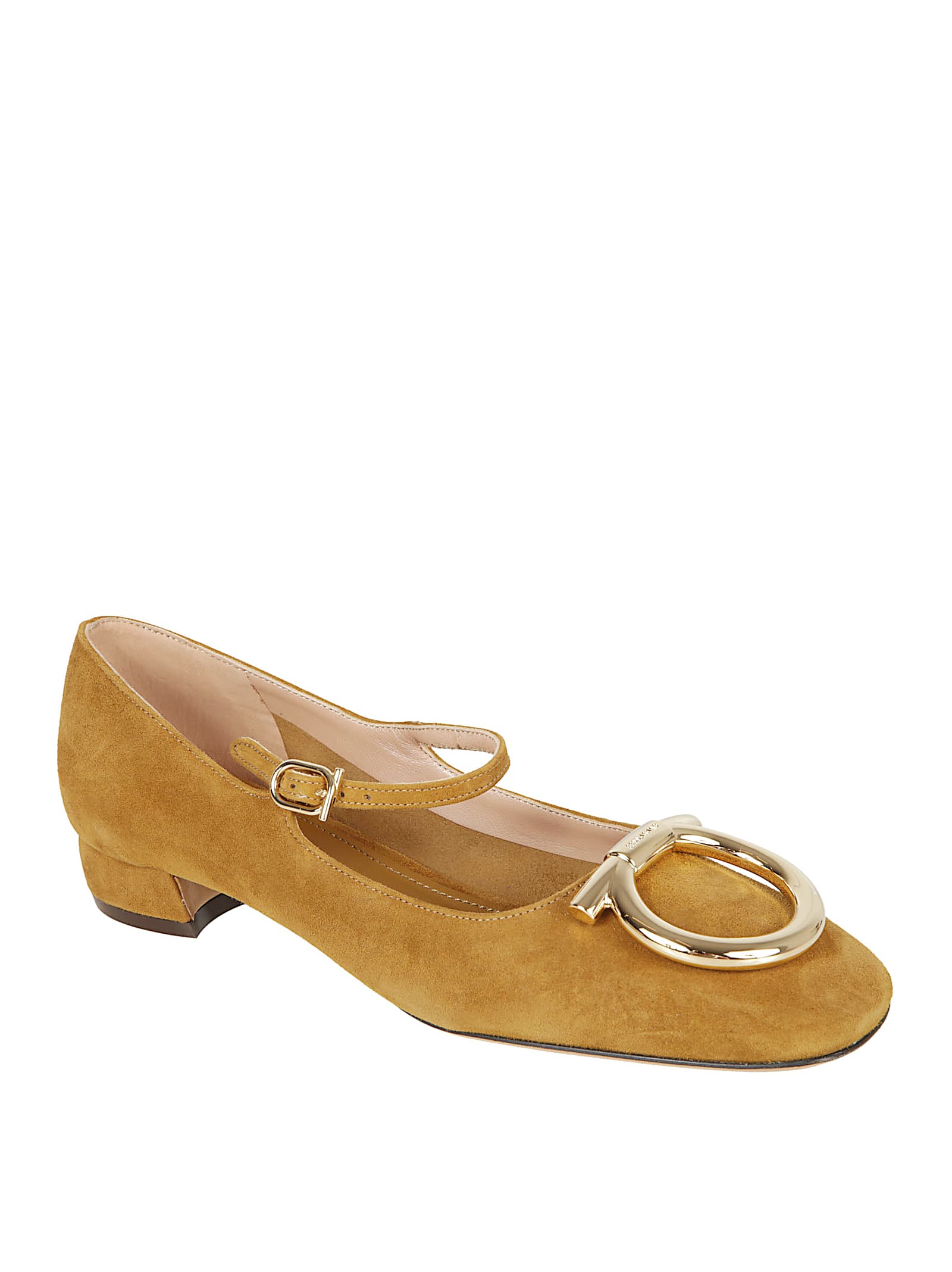 Ferragamo Buckle-detail Suede Pumps In Yellow