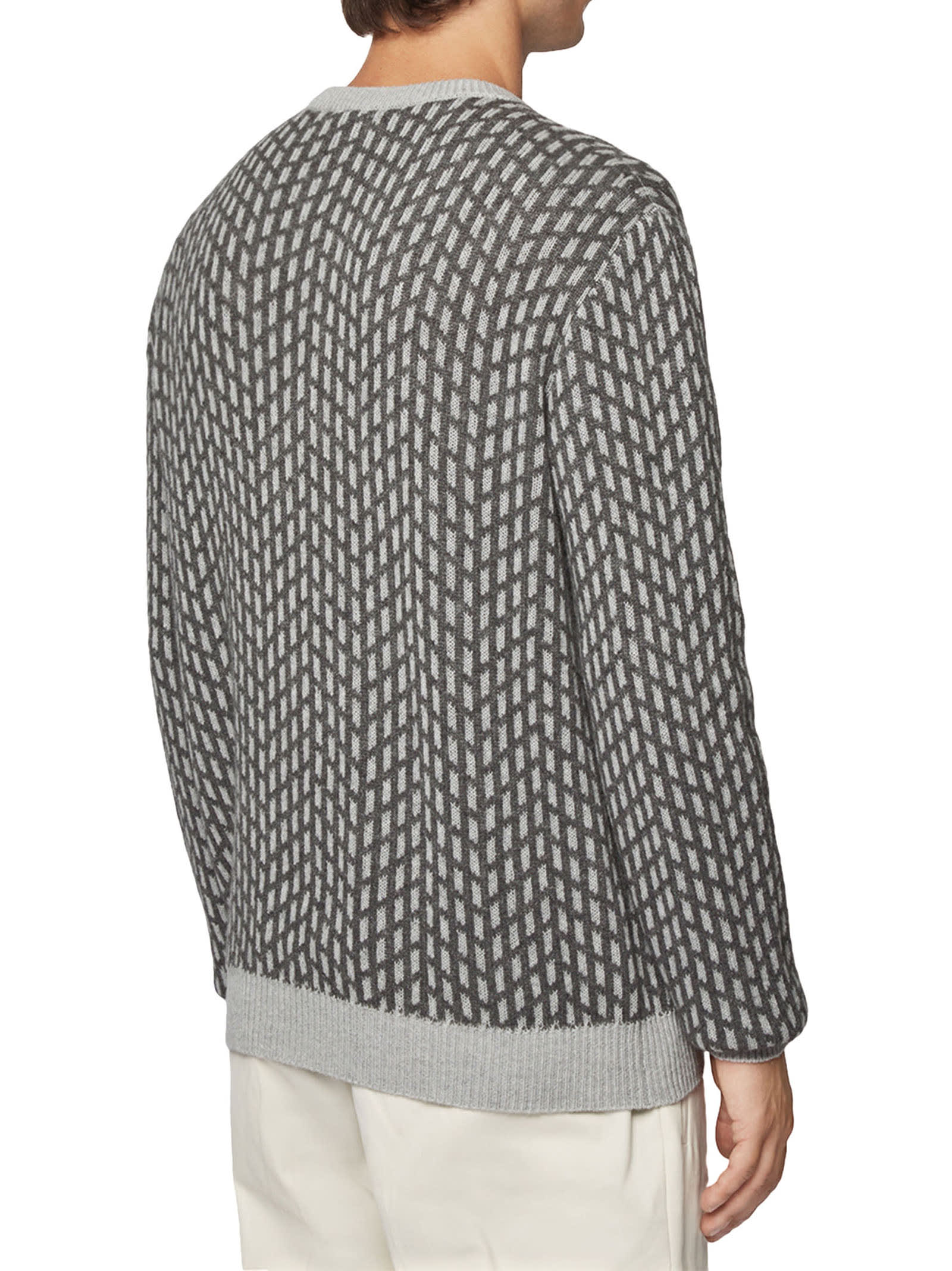 Shop Kiton Sweater Roundneck Cashmere In Light Grey/medium Grey