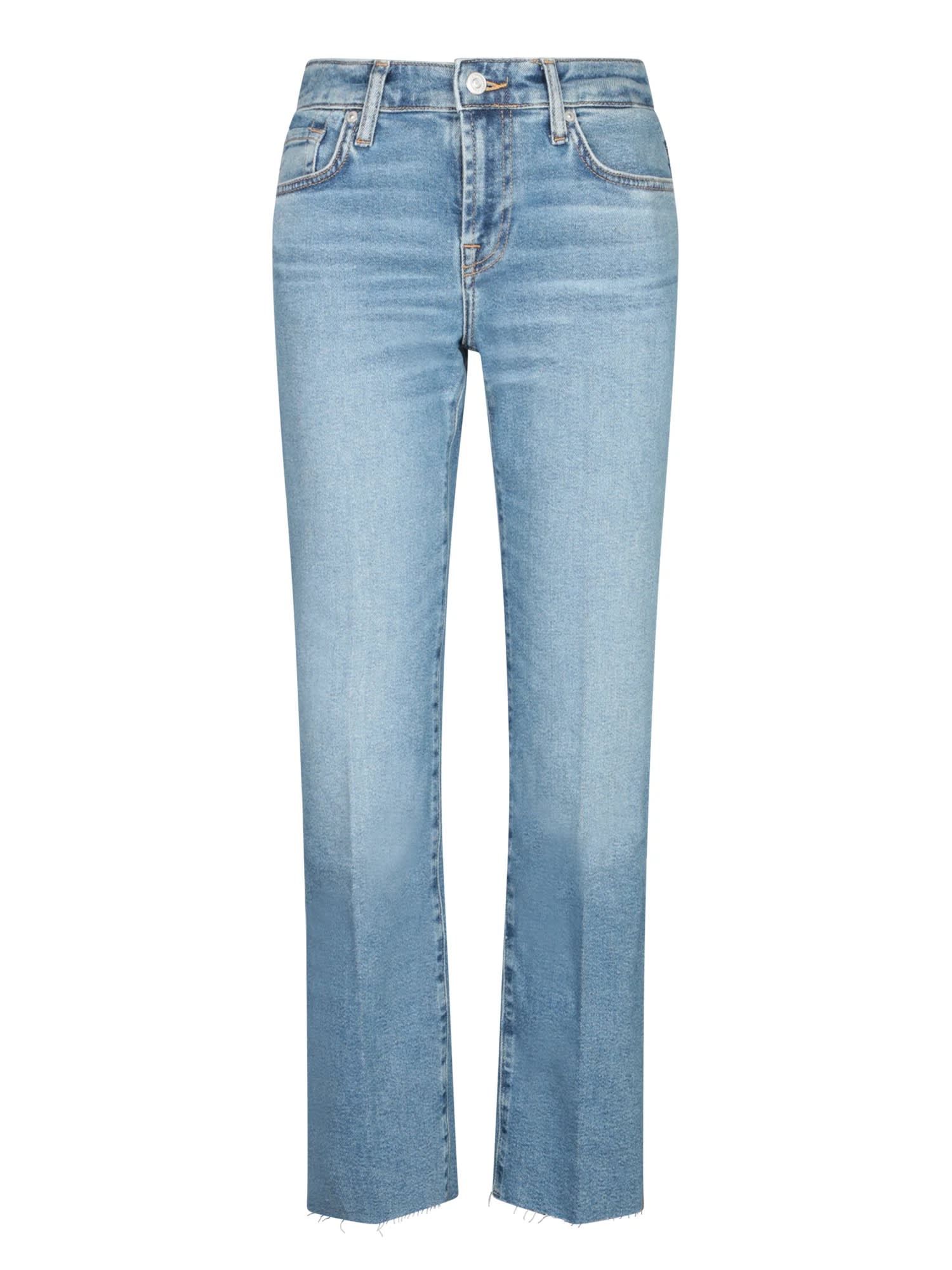 7 For All Mankind Mid-rise Jeans With A Straight Cut To The Ankle In Blue