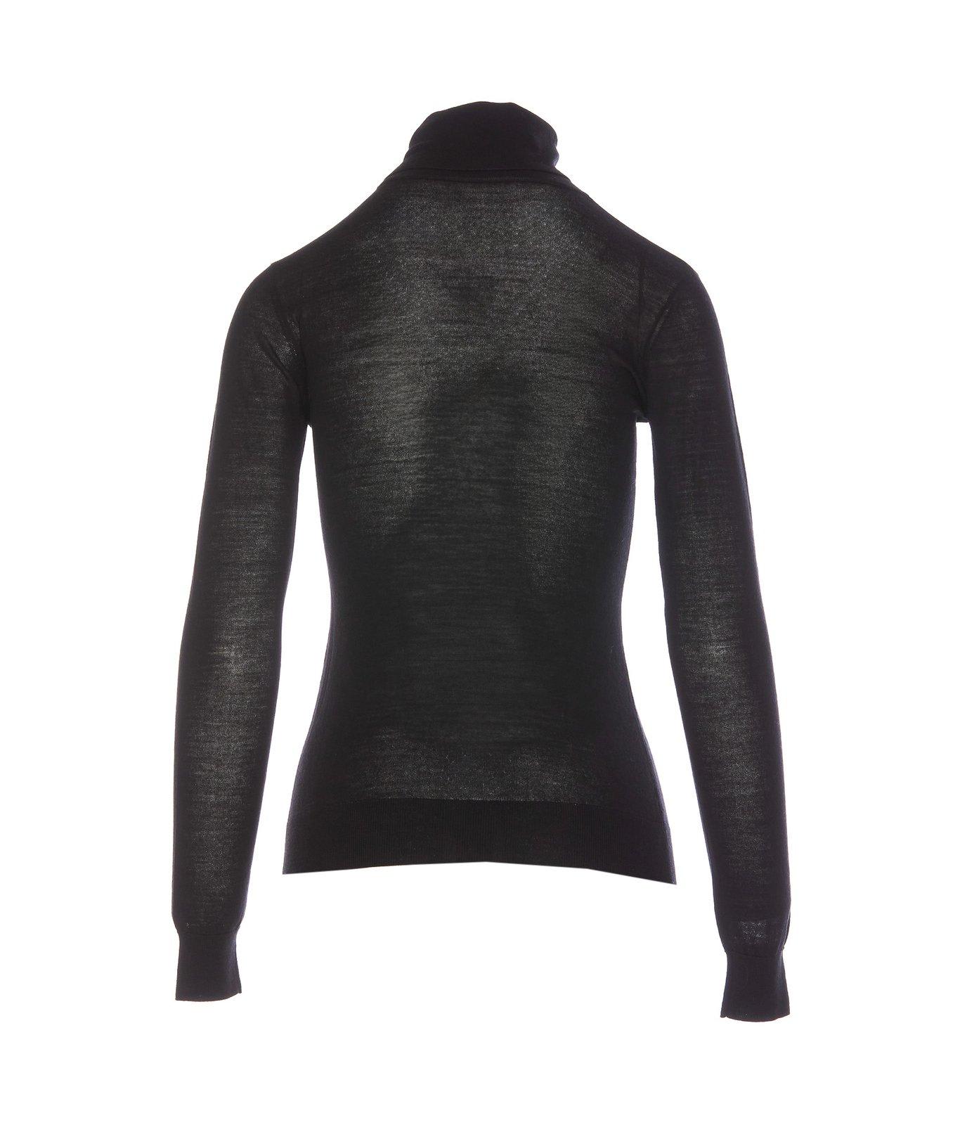 Shop Elisabetta Franchi Turtleneck Logo Jacquard Top In Black