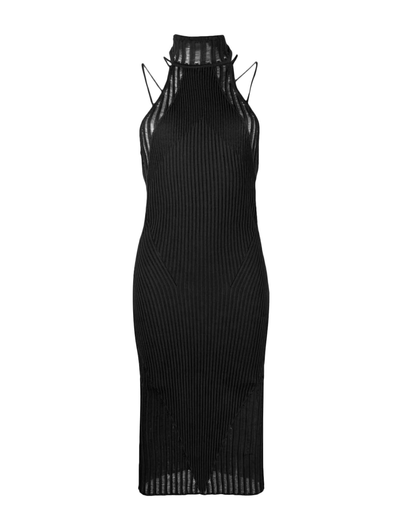 Shop Andreädamo Ribbed Knit Midi Dress With Floating Det In Black