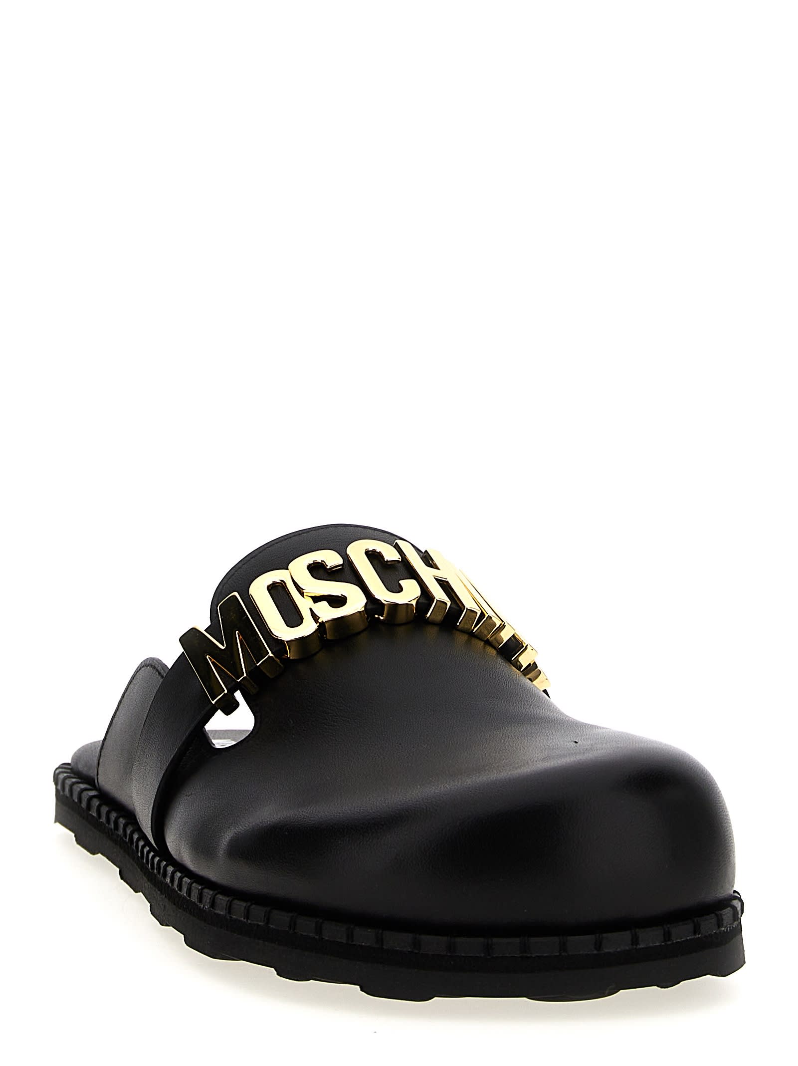Moschino Logo-lettering Leather Mules In 000