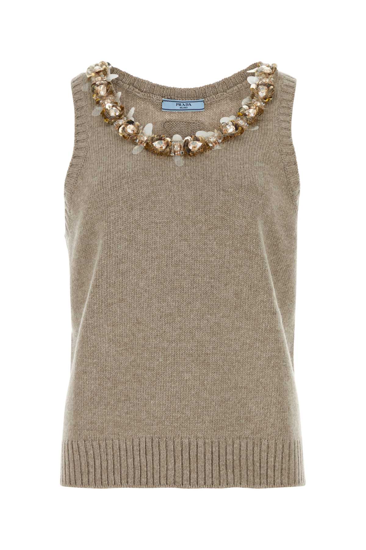 Shop Prada Cappuccino Wool Blend Top In Corda