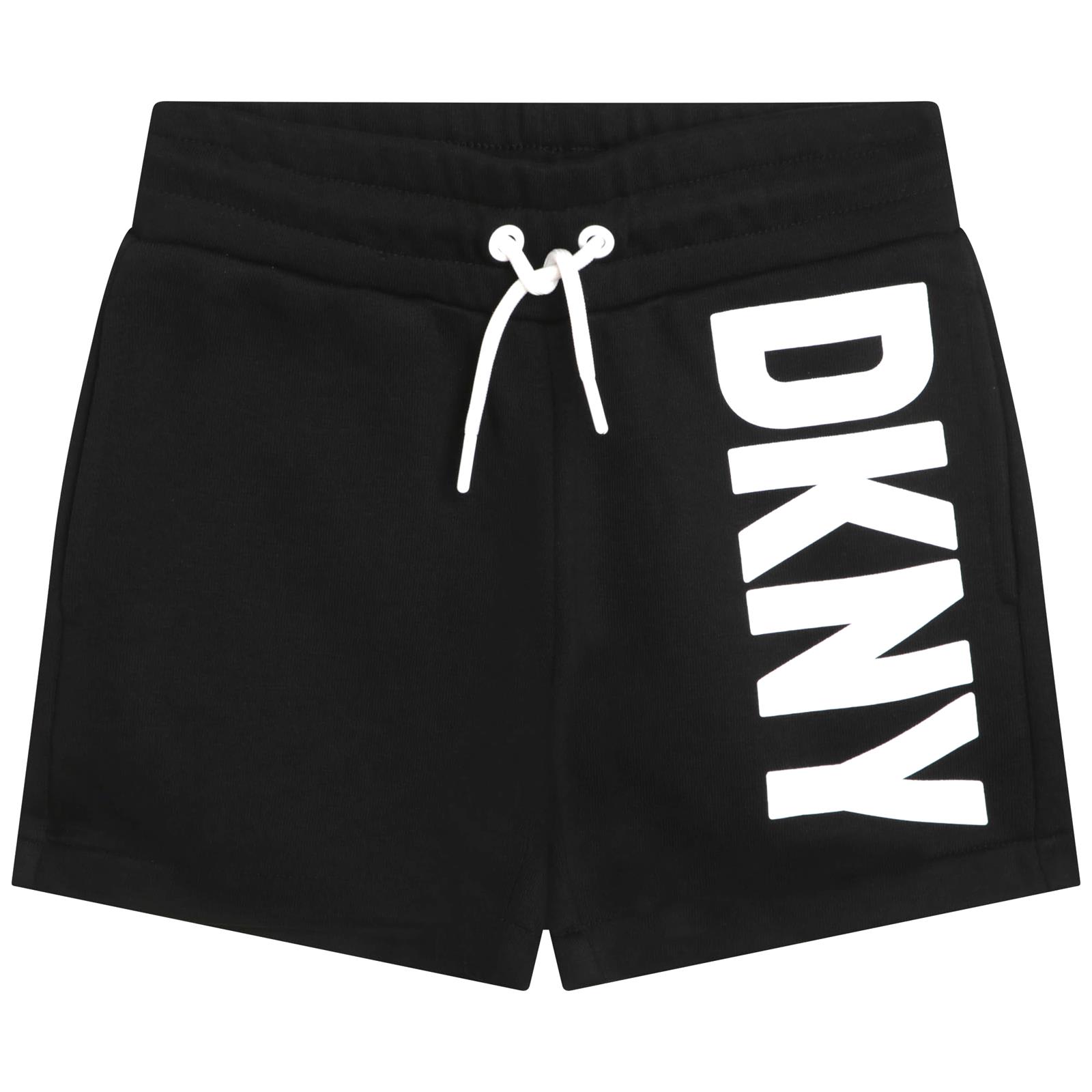 Dkny Black Shorts For Girl With White Logo In Black